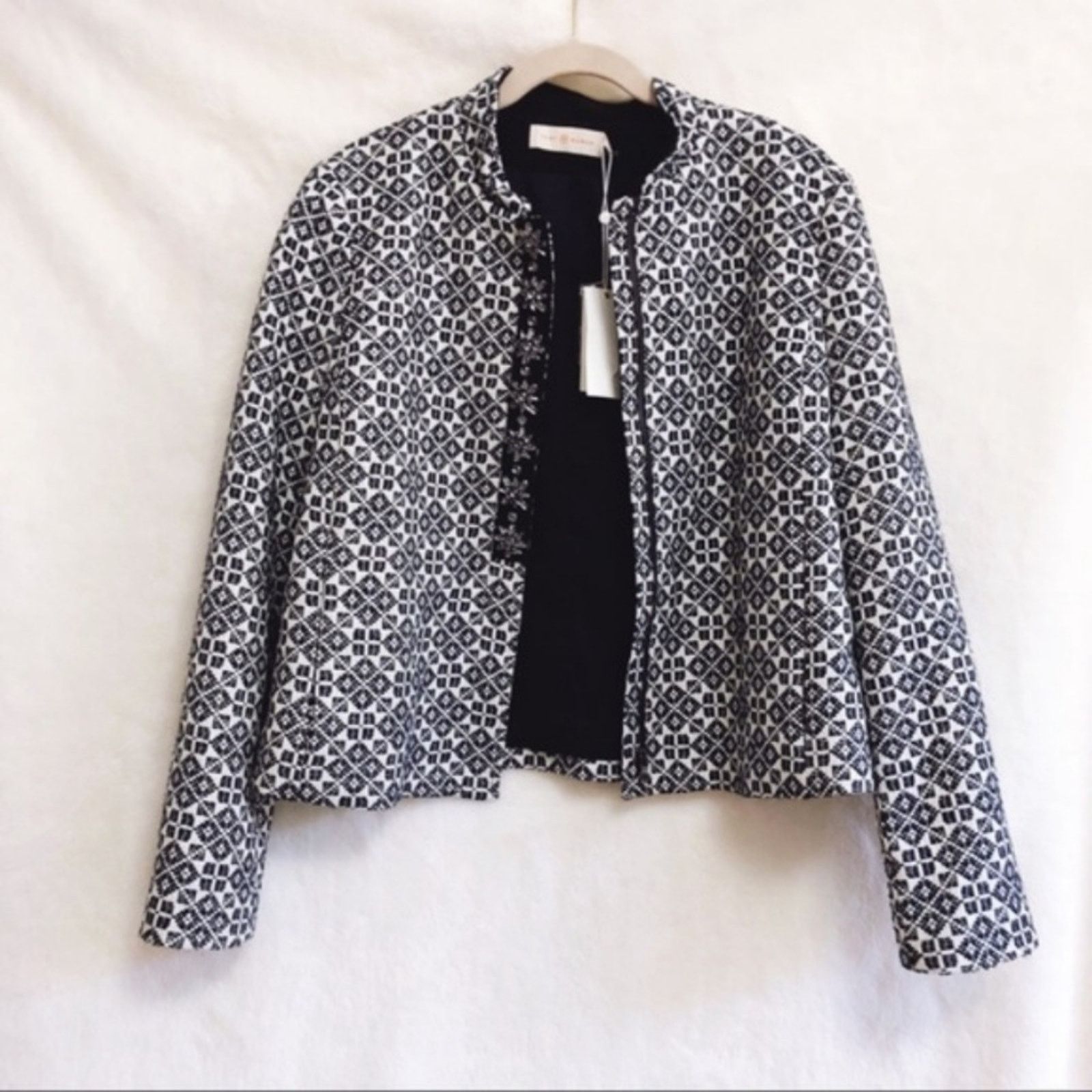 Tory Burch Tory Burch Navy Patterned Textured Jacket Size L / US 10 / IT 46 - 5 Thumbnail