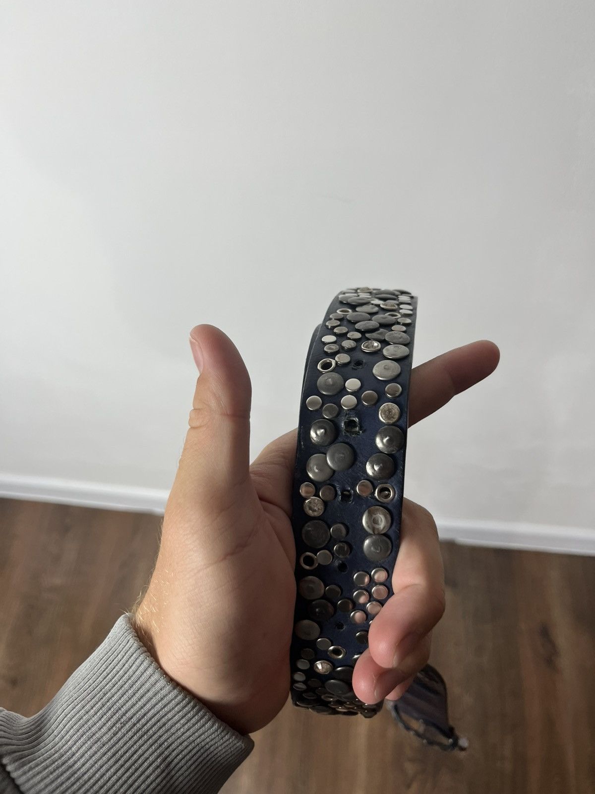 Other Avant-Garde Blue Leather Belt with Silver Studs Unisex Size ONE SIZE - 8 Thumbnail