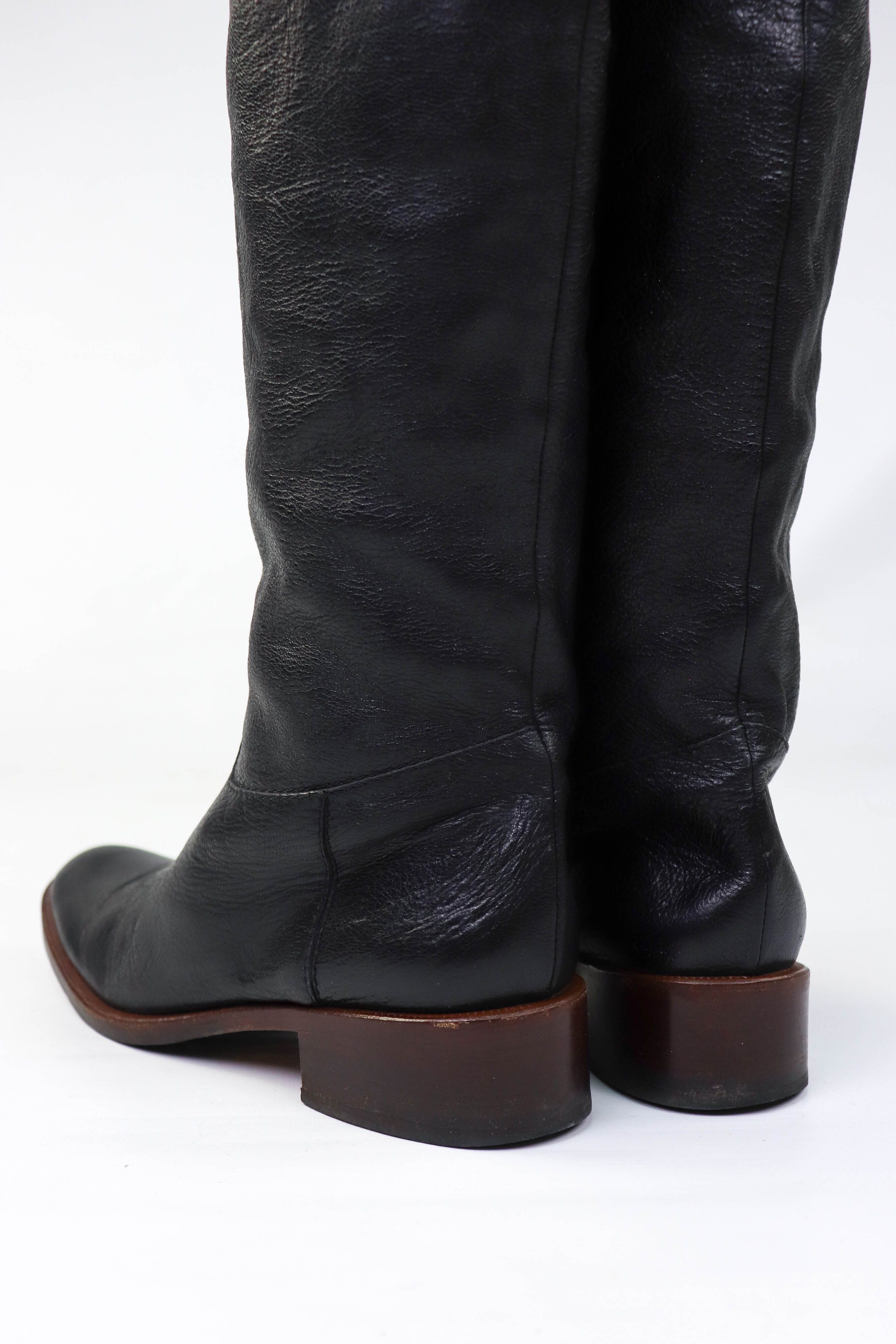Etro Vintage ETRO Two Tone Green Leather Knee Length Riding Boots Size US 8.5 / IT 38.5 - 6 Thumbnail