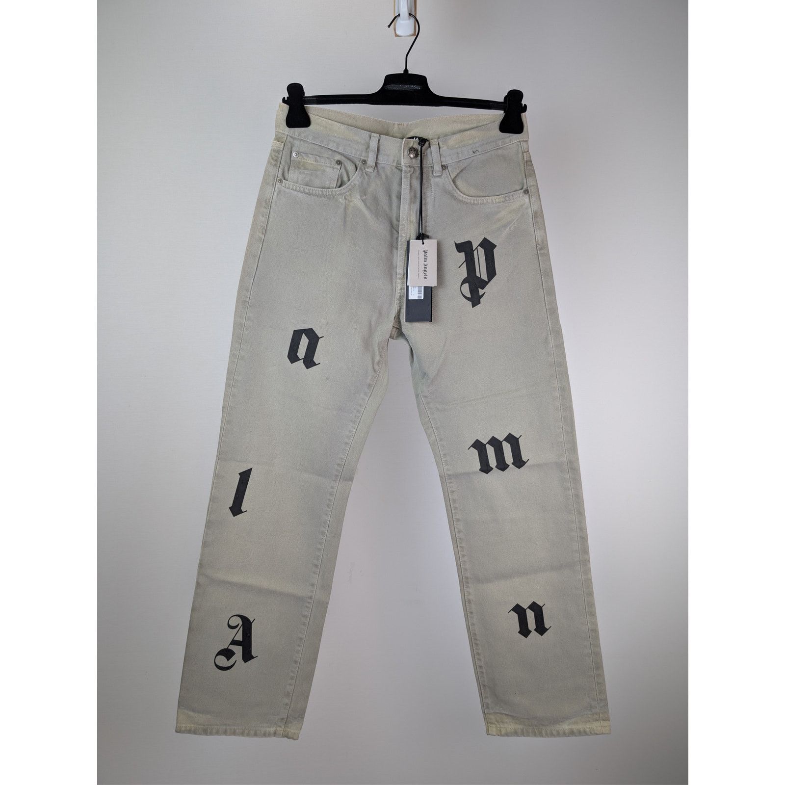 Palm Angels o1rshd1 Bull Logo Patch 5 Pockets Denim Pants in Light Beige Size US 29 - 1 Thumbnail