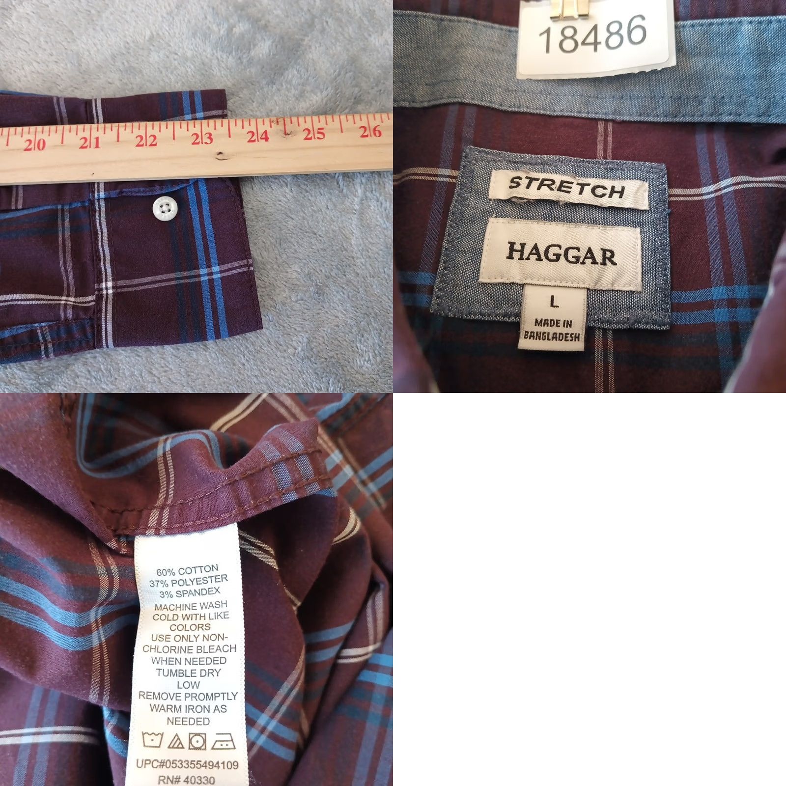 Haggar Haggar Shirt Mens Large Purple Plaid Long Sleeve Button Down Stretch Size US L / EU 52-54 / 3 - 8 Thumbnail