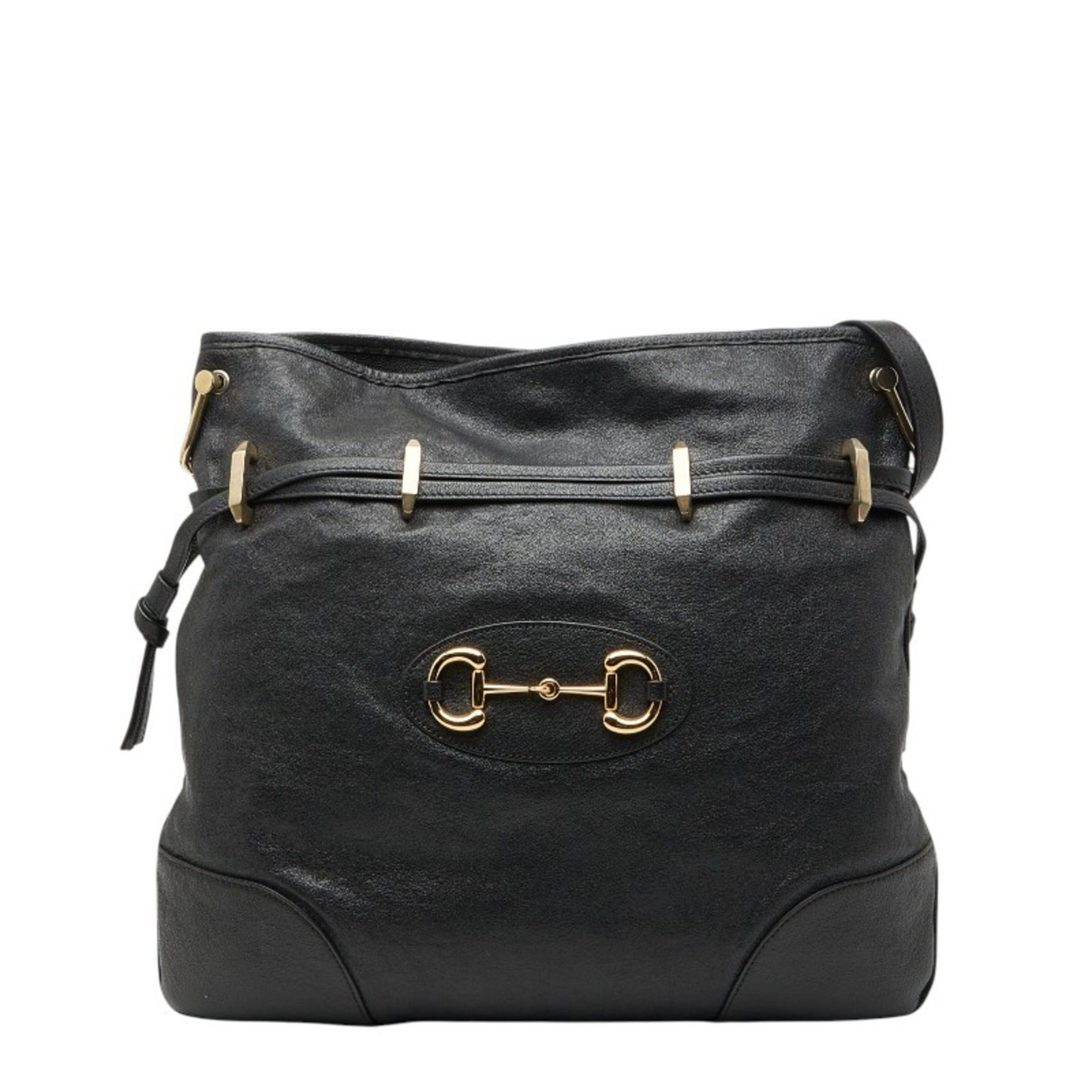 Gucci Gucci Horsebit 1955 Shoulder Bag, Drawstring, 602089, Black Leather, Women's, GUCCI Size ONE SIZE - 1 Thumbnail