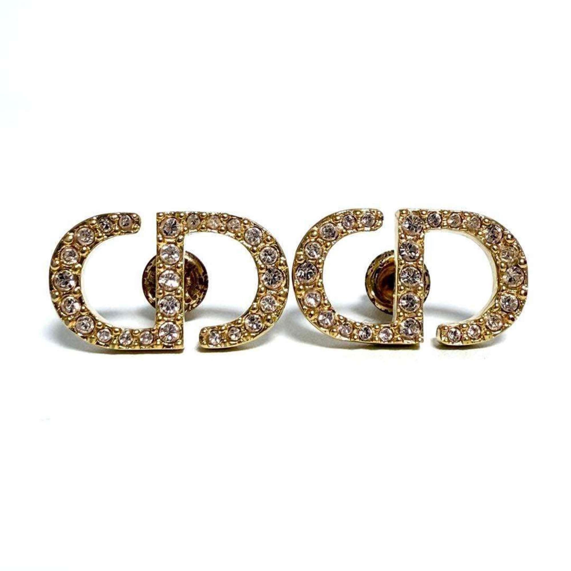 Dior Christian Dior Dior Petit CD Stud Earrings with Pink Rhinestones Size ONE SIZE - 1 Thumbnail