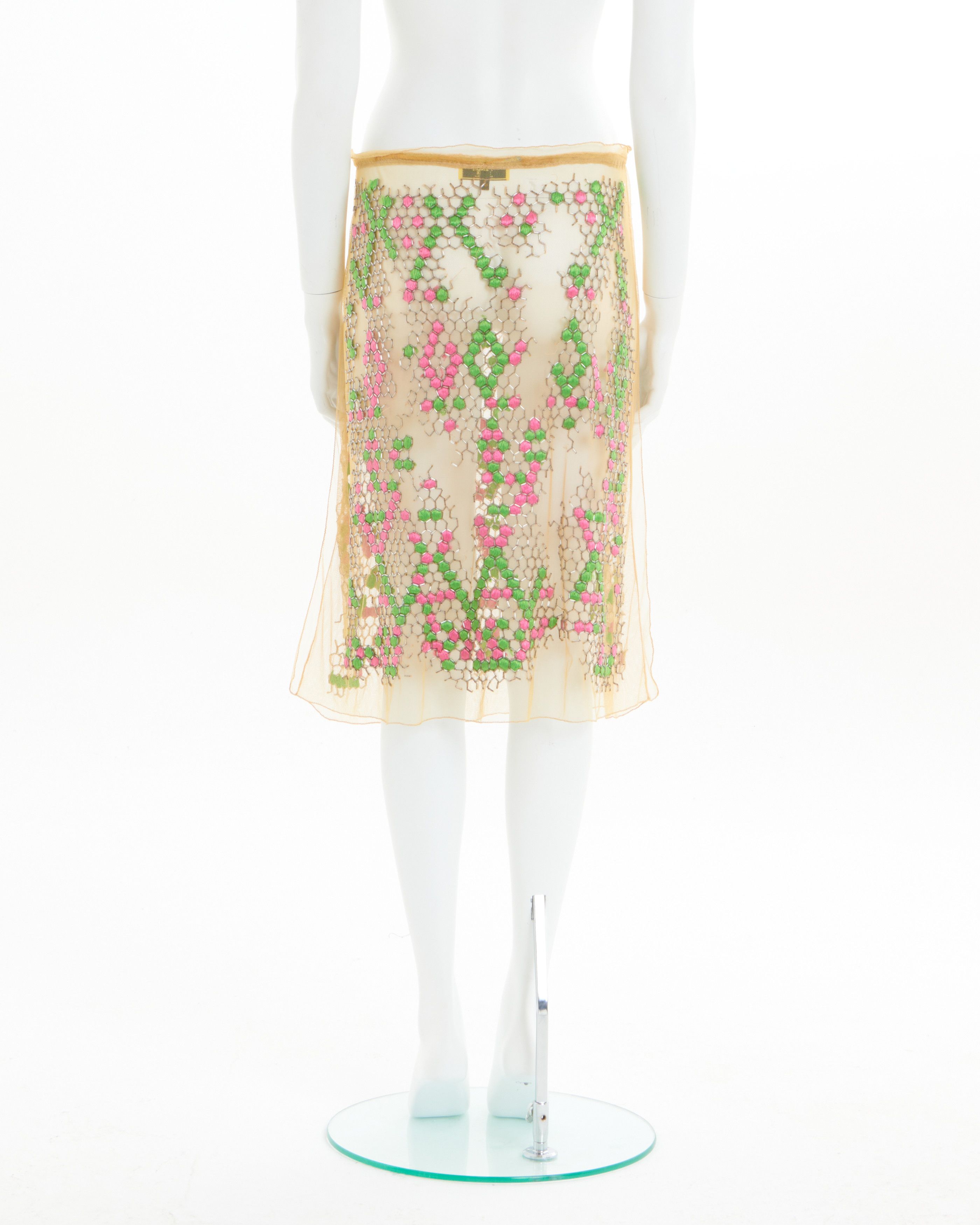Fendi × Karl Lagerfeld S/S 2000 Embroidered mesh skirt Size 28" / US 6 / IT 42 - 4 Thumbnail
