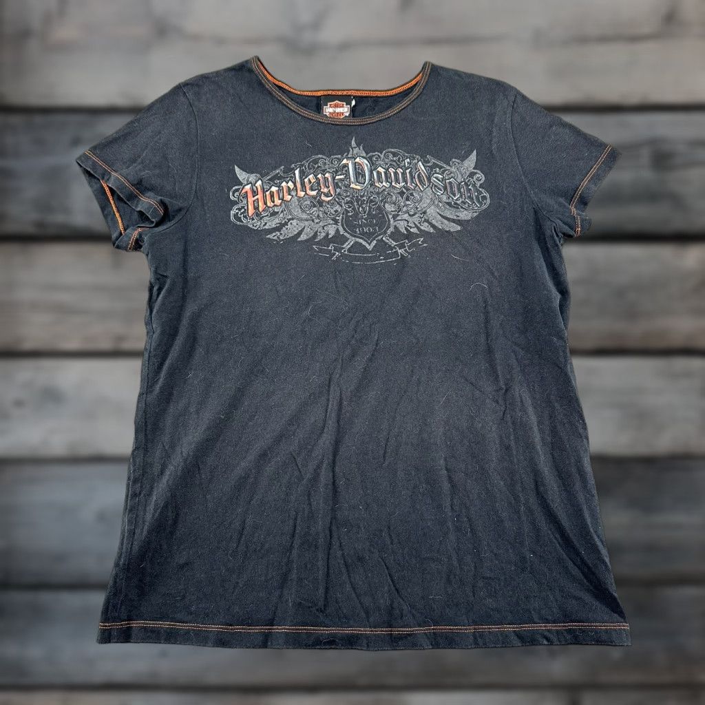Harley Davidson VINTAGE Harley-Davidson Shirt Womens XL Black 90s Logo T-Shirt Memphis Tennessee Graceland Y2K Summer Spring Size XL / US 12-14 / IT 48-50 - 1 Thumbnail