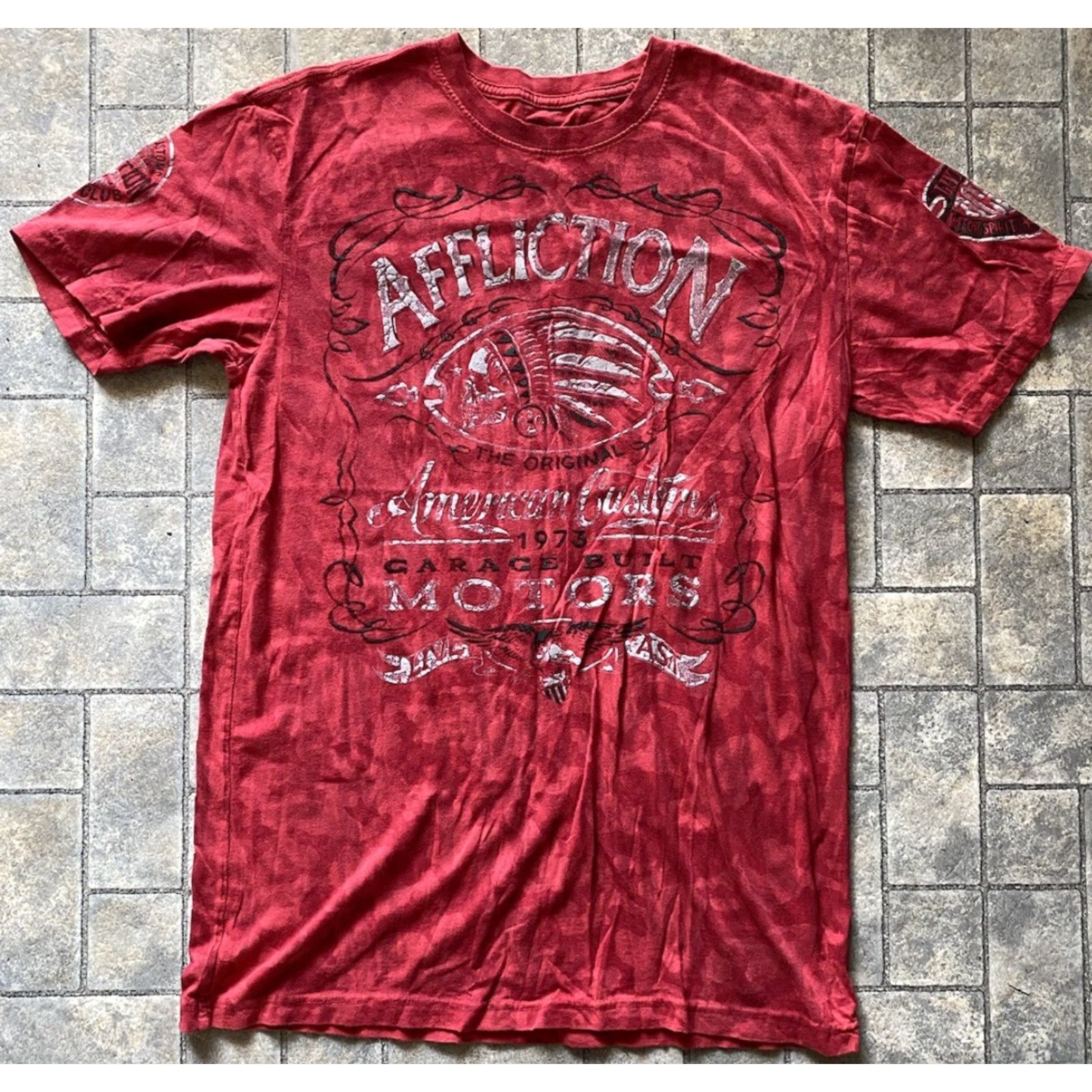 Affliction Affliction T Shirt Men Large Red Short Sleeve Garage Built Motors Live Fast Mens L Red Short Sleeve T-Shirt Affliction Size US L / EU 52-54 / 3 - 2 Thumbnail