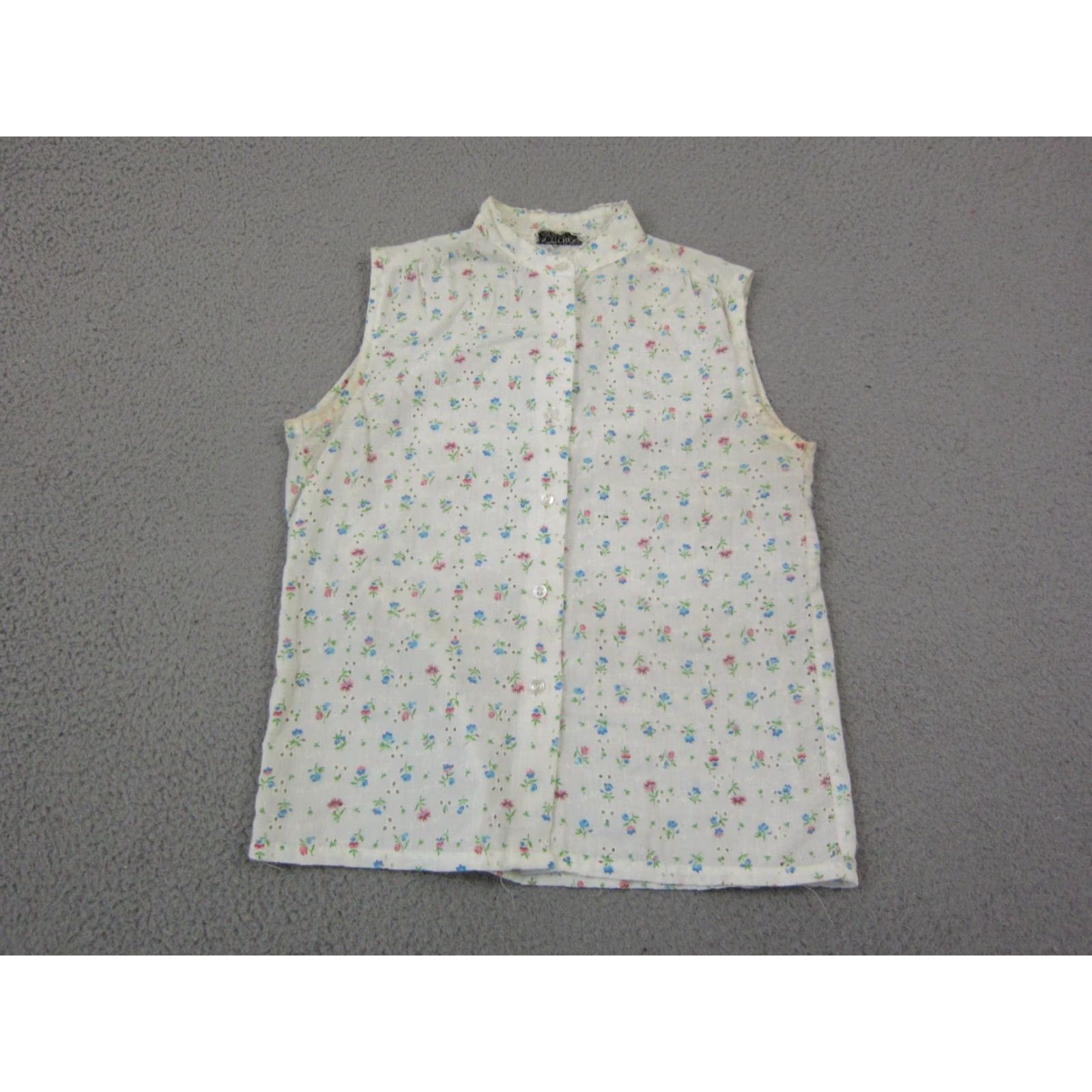 Vintage VINTAGE Stitches Blouse Shirt Womens Small White Floral Sleeveless Collared 90s Flower Casual Lightweight Womens Blouse Size S / US 4 / IT 40 - 2 Thumbnail