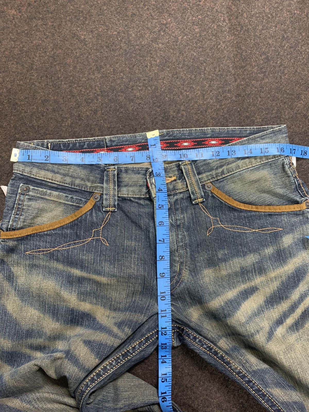 Edwin Blue Trip Faded Whiskers Denim Jeans.