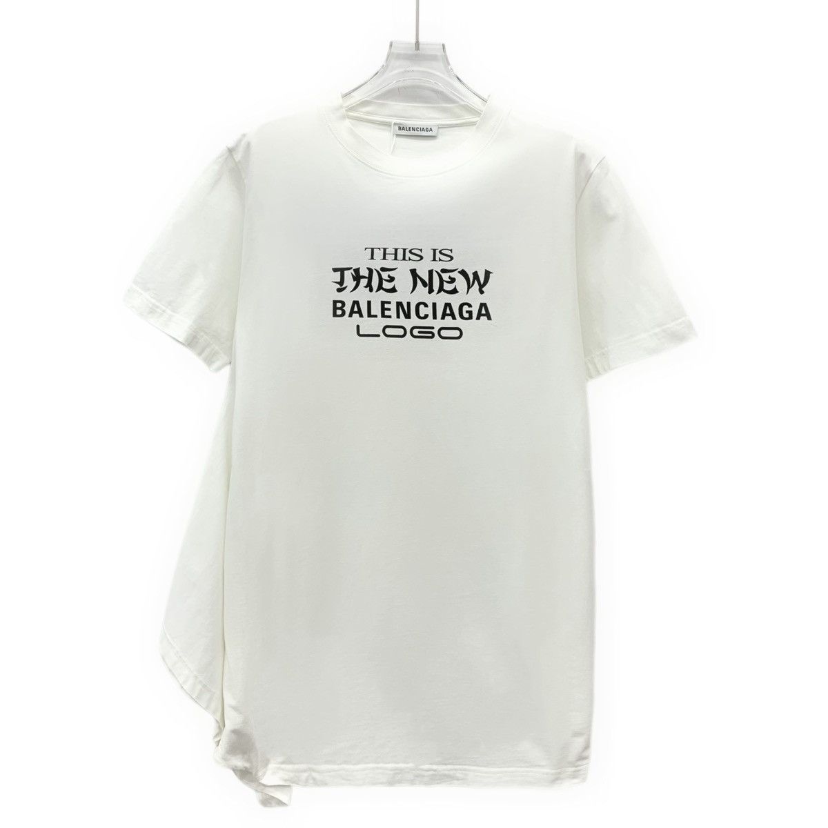 Balenciaga Balenciaga White Logo Print Irregular Cotton T-shirt K26WX Size M / US 6-8 / IT 42-44 - 1 Thumbnail