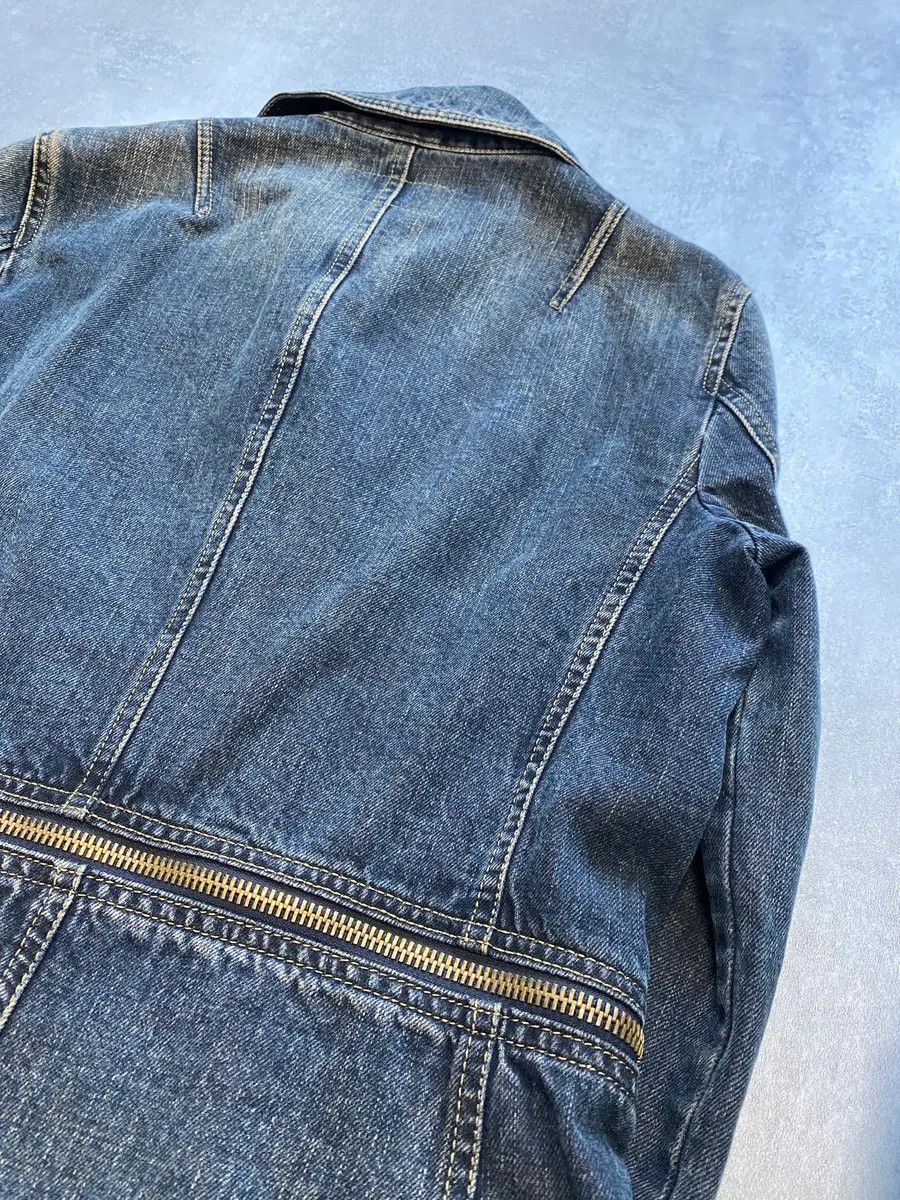 2000s Armani Blue Multi-Zips Denim Trench Coat