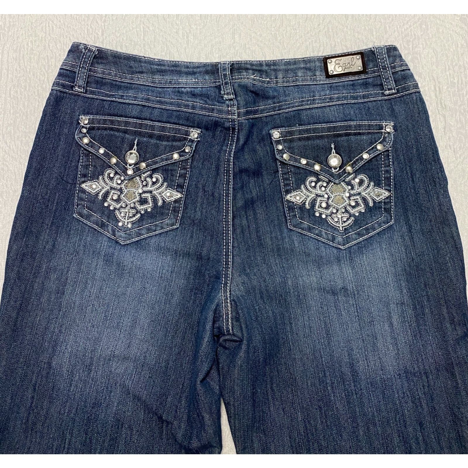 Vintage Earl Jeans Jeans Women's 10 Blue Bootcut Embroidered Bling Rhinestone Pockets Size 32" / US 10 / IT 46 - 2 Thumbnail