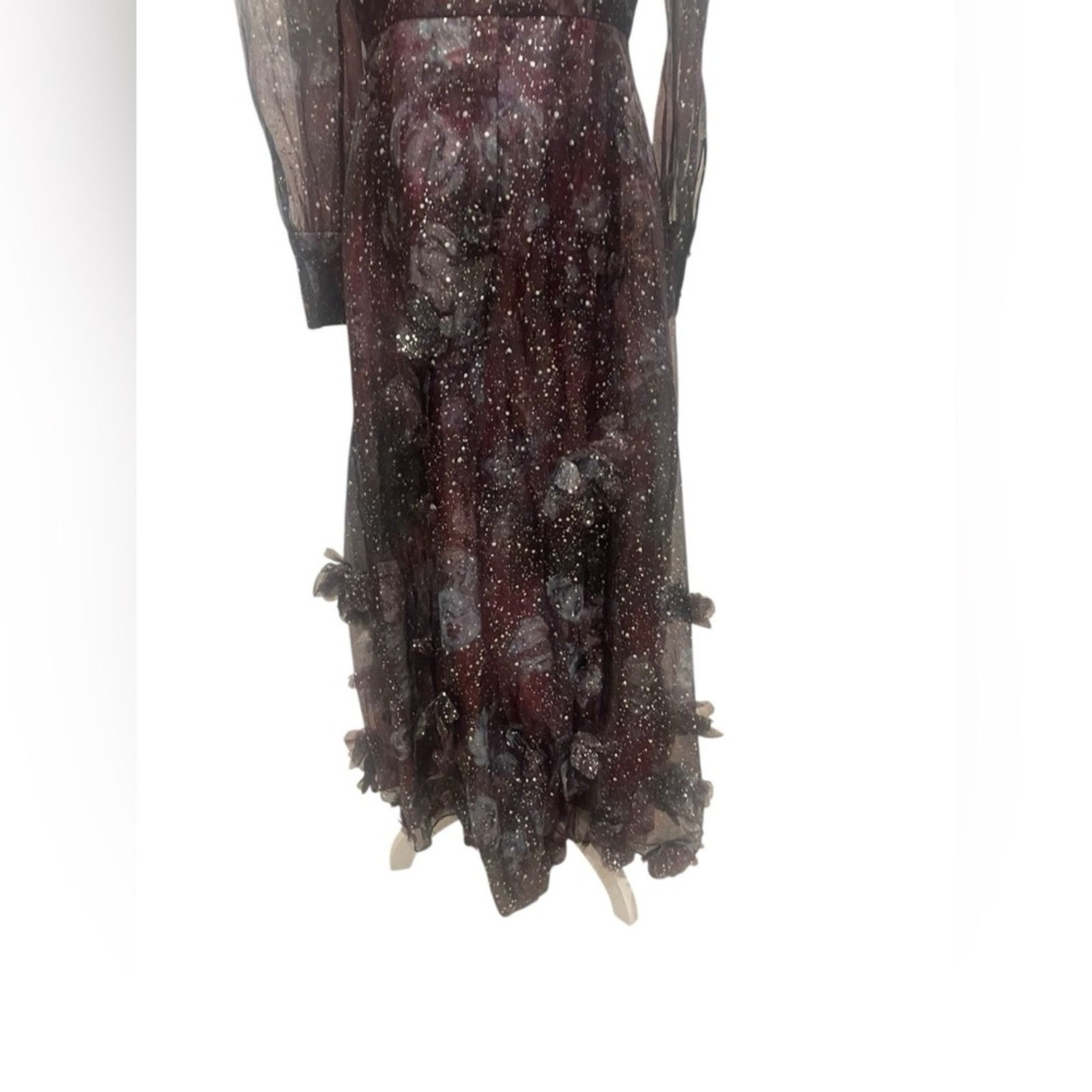 Marchesa Marchesa Norte Gown 3D Floral Purple Black Organza Foiled Size L / US 10 / IT 46 - 8 Thumbnail