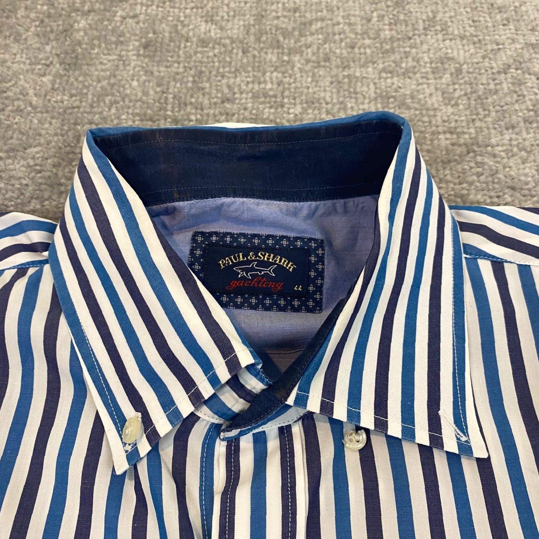 Paul & Shark PAUL & SHARK Yachting Shirt Mens 44 Blue White Striped Button-Down Dress Top L/S Size US XXL / EU 58 / 5 - 4 Thumbnail