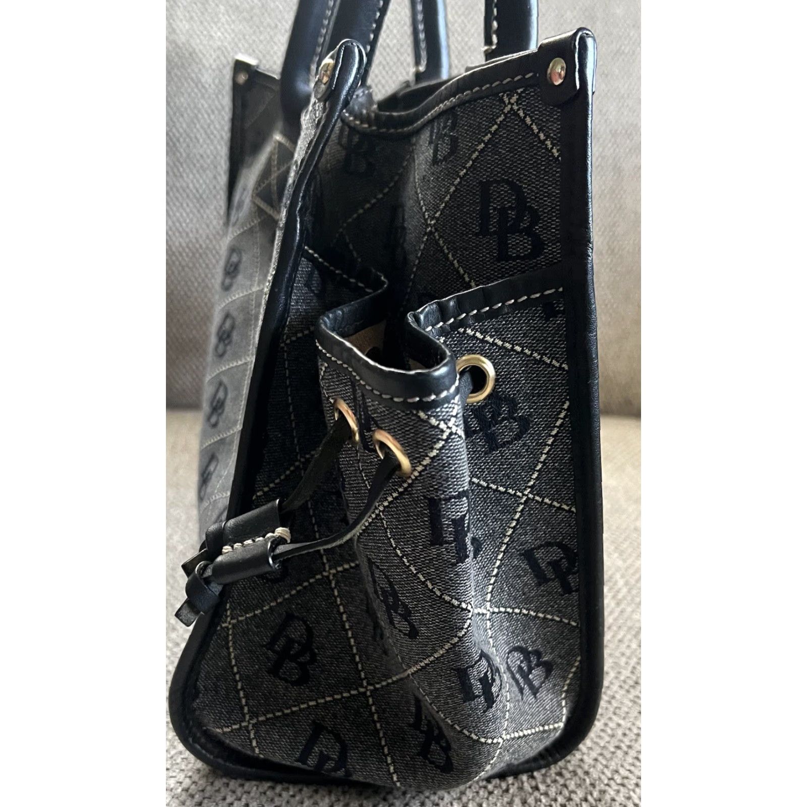Dooney & Bourke Dooney & Bourke Denim Purse Bag Shoulder Bag Navy Beige 13.5” x 11” x 5.5” Medium Pockets Monogram Size ONE SIZE - 6 Thumbnail