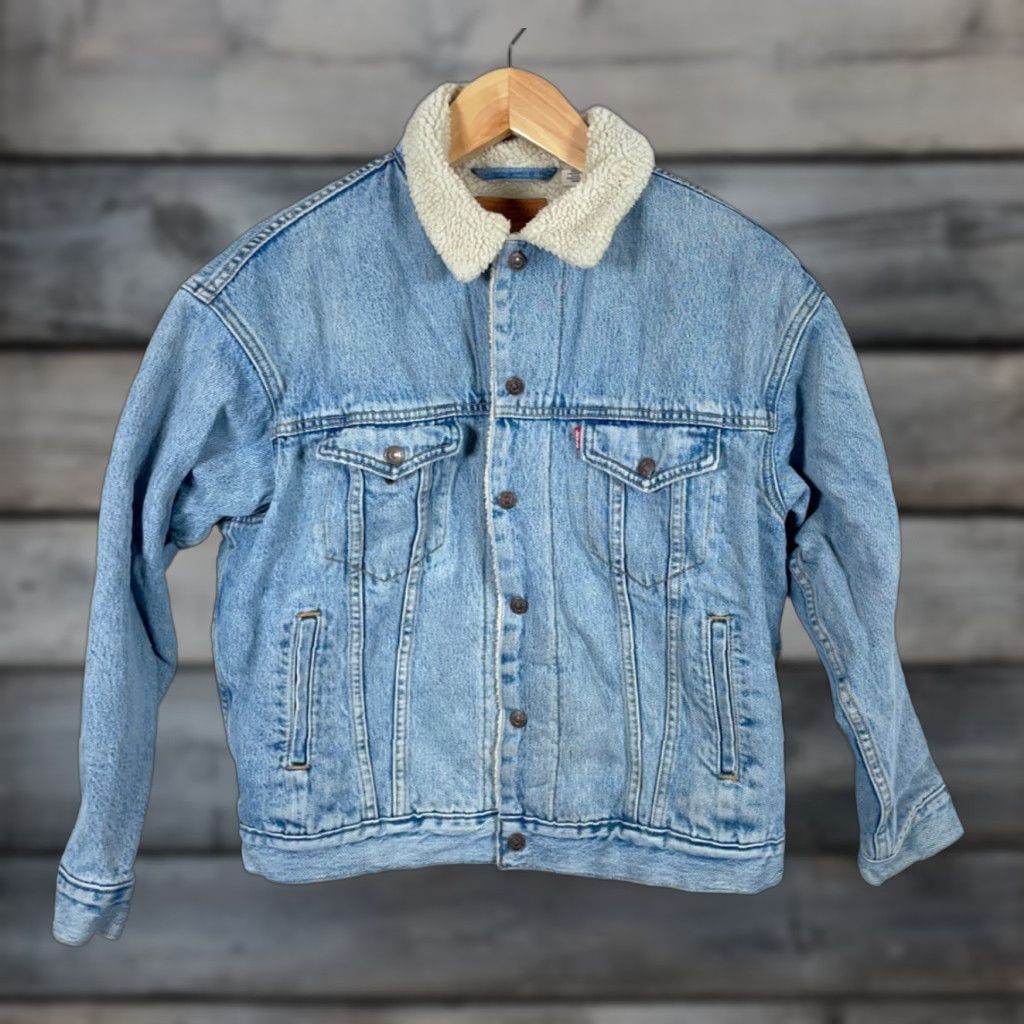Levi's Levi's Premium Sherpa Lined Denim Jacket Men's Small Blue Big E Snap Button Casual Retro 90s Grunge Hipster Jacket Men Small Blue Denim Size US 29 - 1 Thumbnail