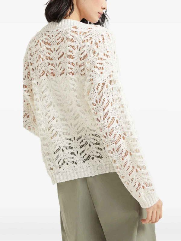 Brunello Cucinelli o1la1rc1a0326 V-Neck Sweater in White Size M / US 6-8 / IT 42-44 - 4 Thumbnail