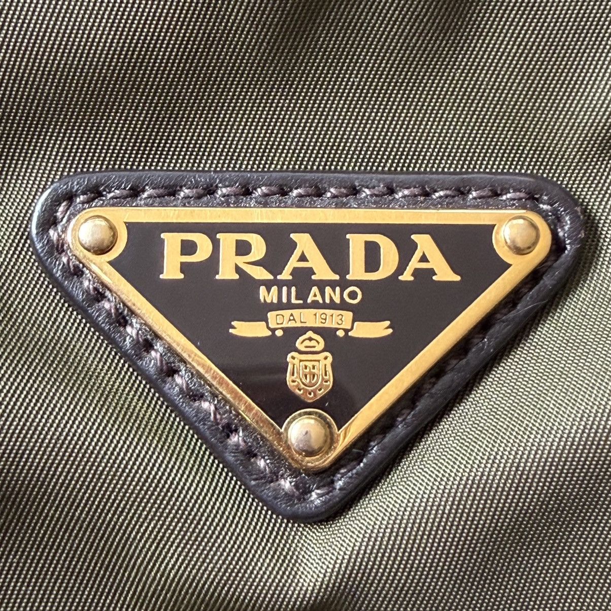 Prada Prada - Tessuto Nylon Vitello Daino Hobo Bag Olive Green Size ONE SIZE - 15 Thumbnail