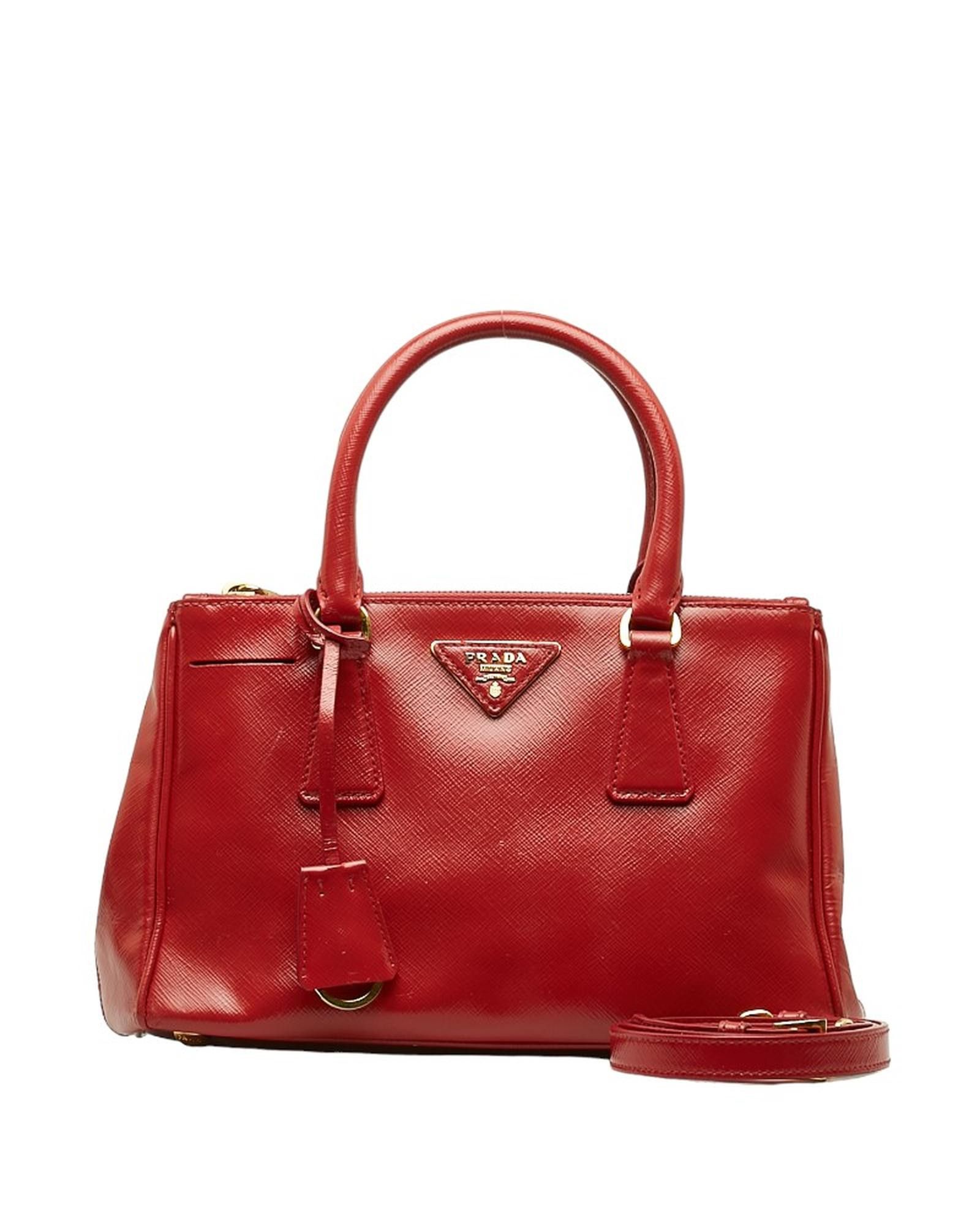 image of Prada Red Saffiano Double Zip Lux Tote Bag, Women's