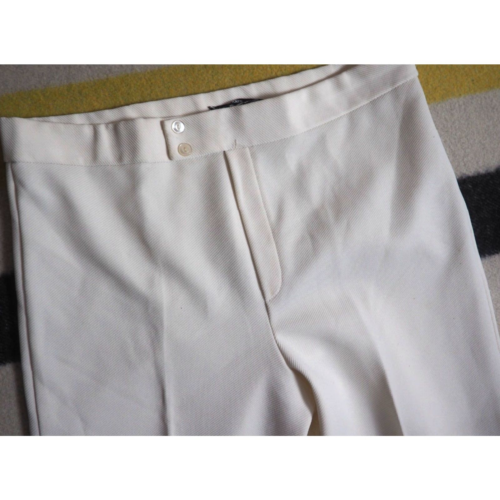 Vintage VTG 70s Jack Winter Double Knit Cream Ivory Hippy Disco Poly 35x30 Slacks Pants Size US 35 - 3 Thumbnail