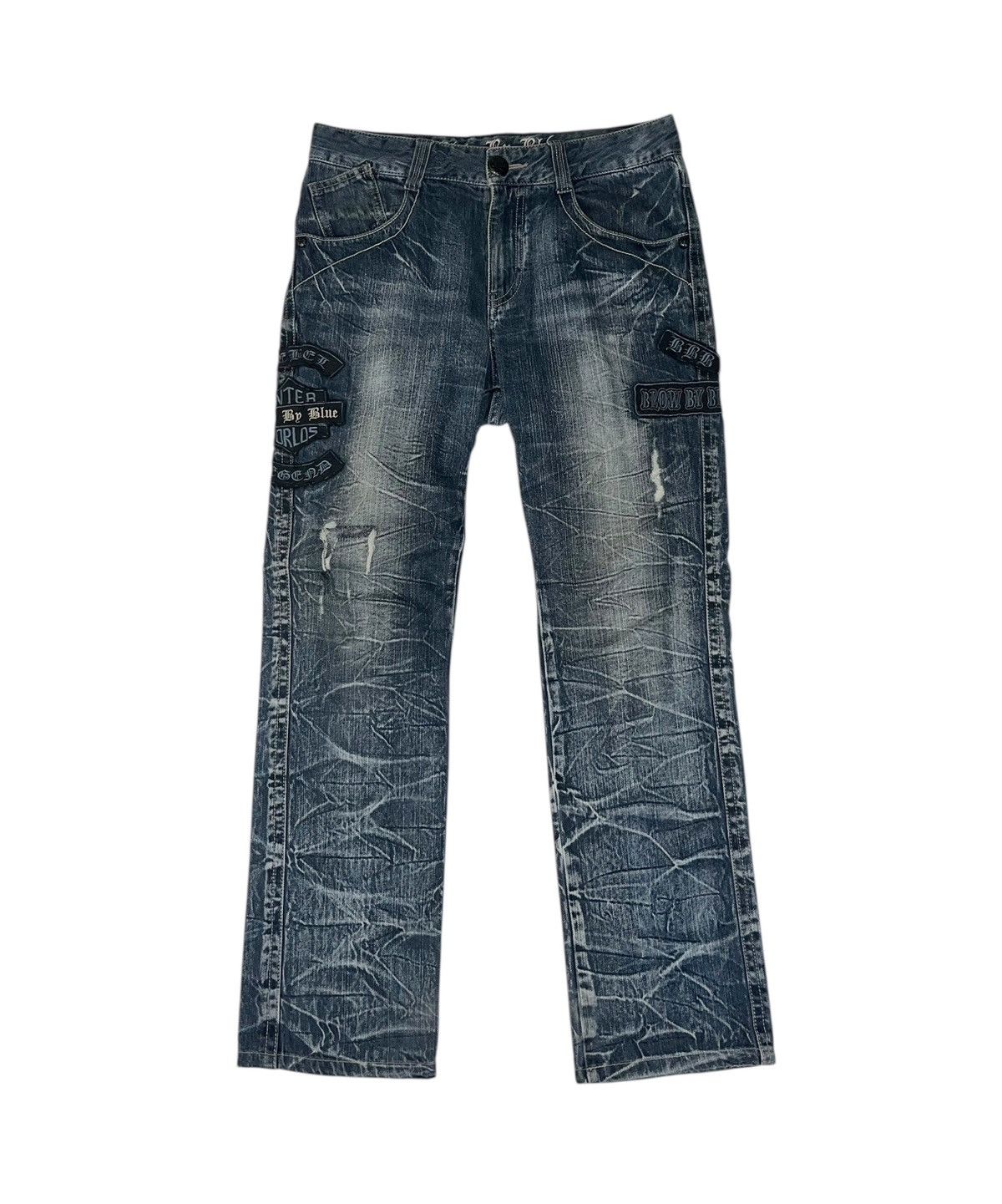Japanese Brand Japan Brand Blow By Blue Stone Wash Patches Denim Jeans Size US 33 - 1 Thumbnail