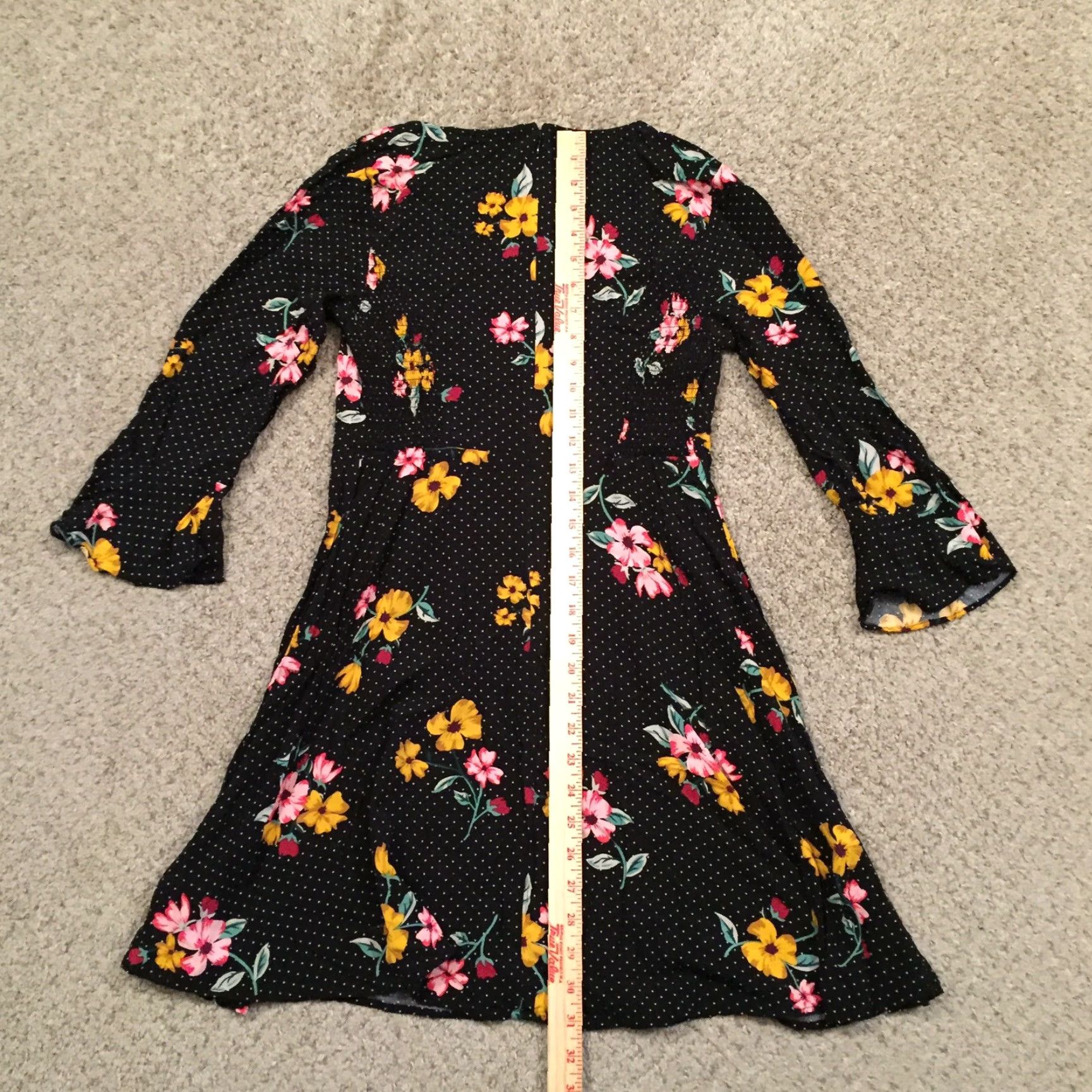 Old Navy Old Navy Dress Small Black Floral Long Sleeve Knee Length Round Neck Size S / US 4 / IT 40 - 5 Thumbnail