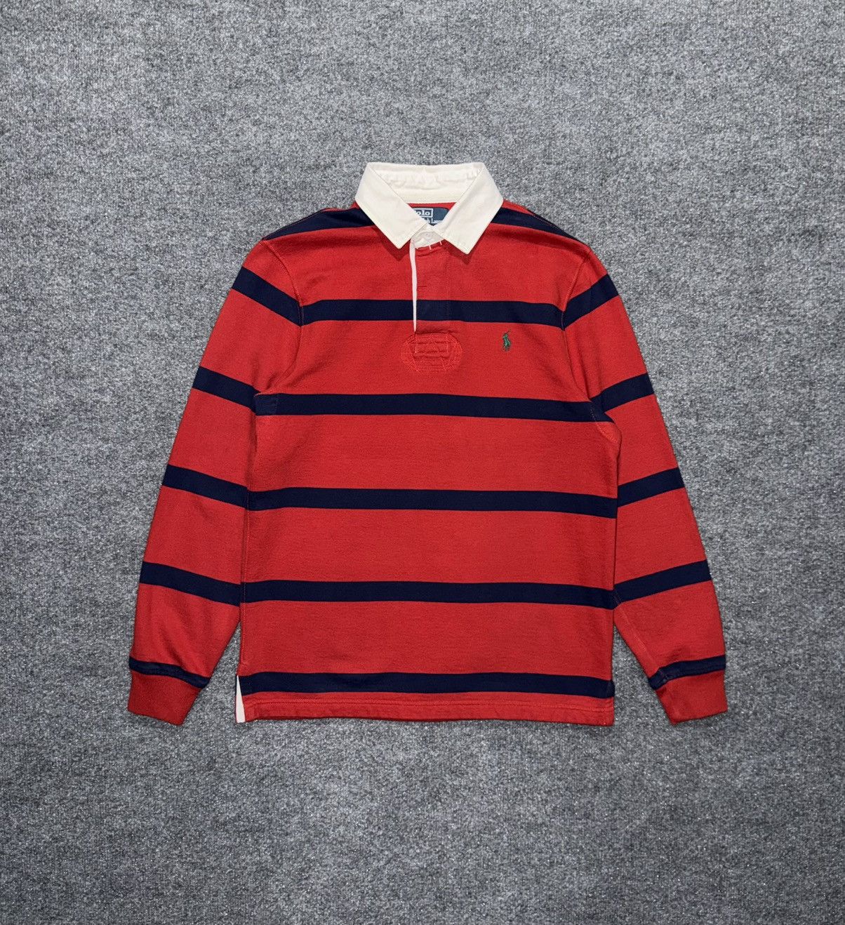 Polo Ralph Lauren Vintage Polo Ralph Lauren Red & Navy Striped Fleece Rugby Size US M / EU 48-50 / 2 - 1 Thumbnail