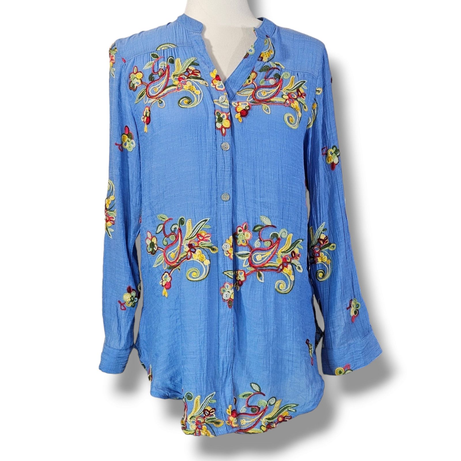 Other EUC Fig & Flower Embroidered Floral Blouse Sz. S Cornflower Size S / US 4 / IT 40 - 4 Thumbnail