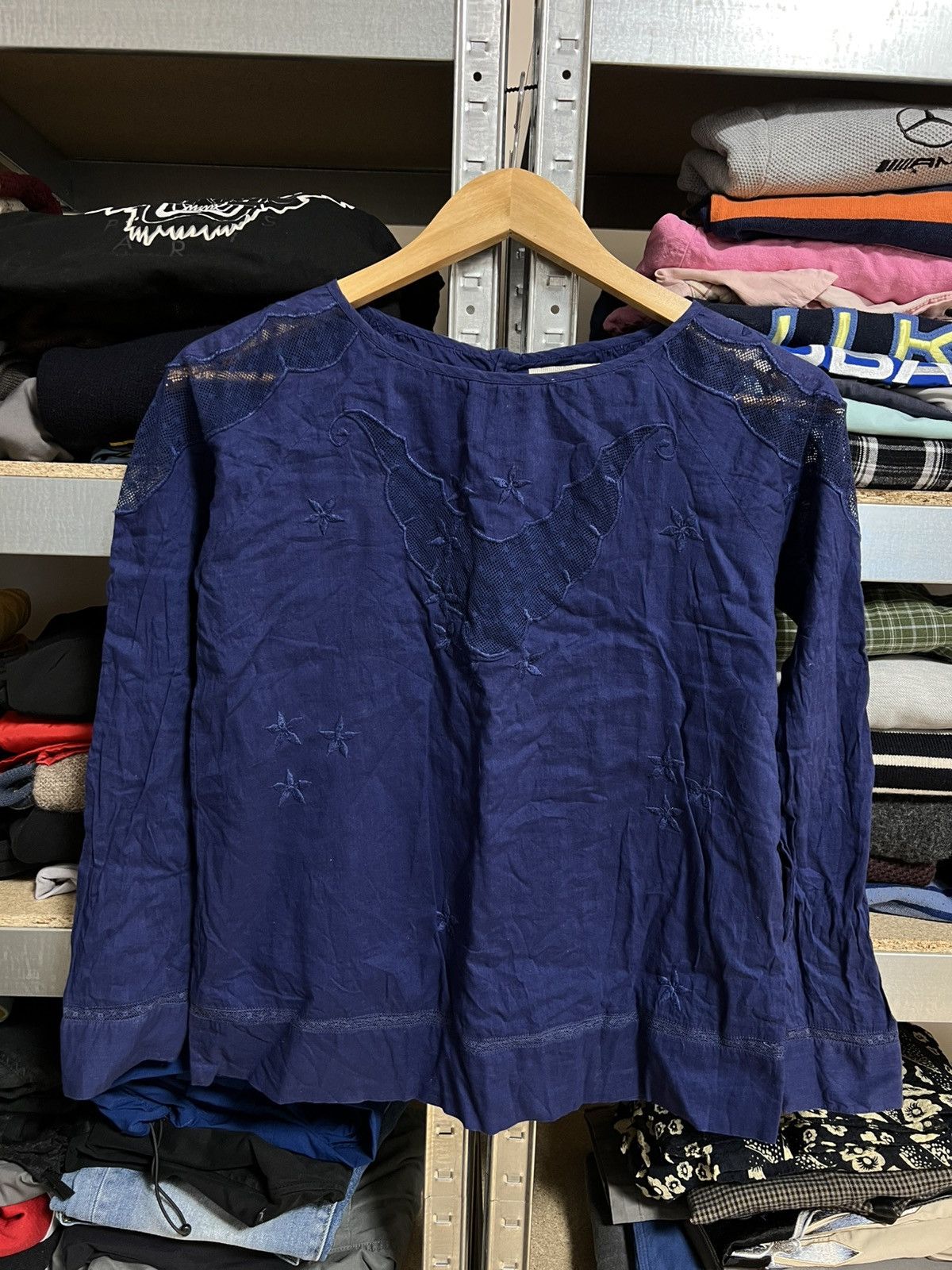 Designer × ba&sh Ba&sh Women’s Navy Button Blouse Long Sleeve Top Size 0 Size XS / US 0-2 / IT 36-38 - 1 Thumbnail