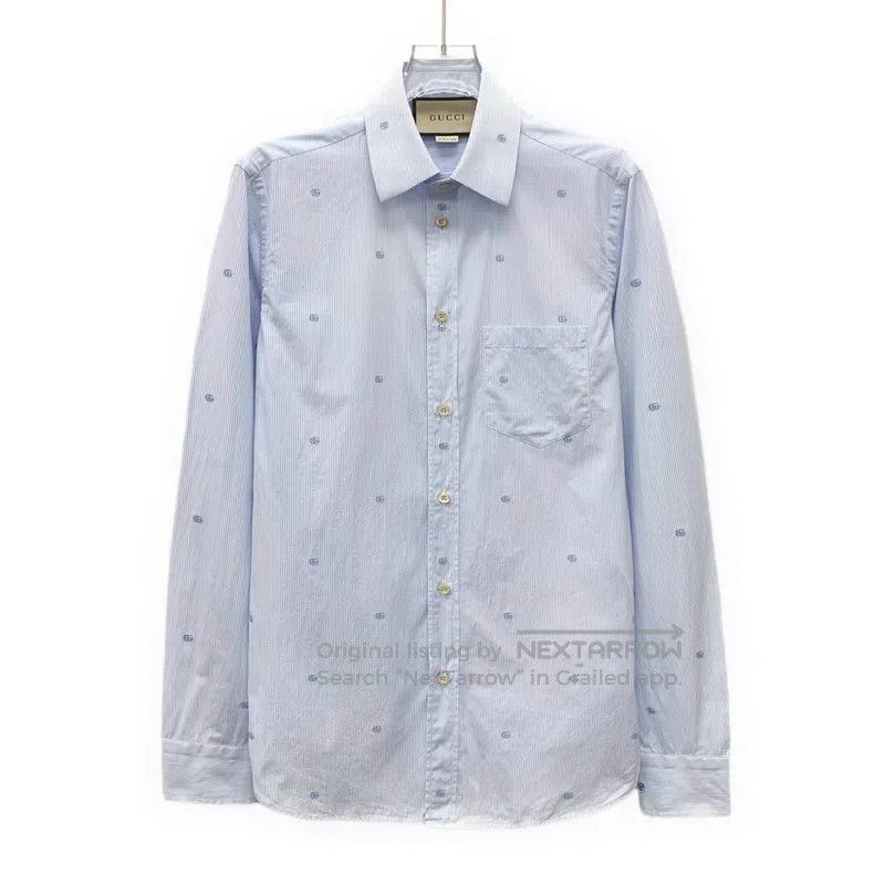 Gucci Gucci Size 37 Light blue striped double G embroidered cott Size US XXS / EU 40 - 1 Thumbnail