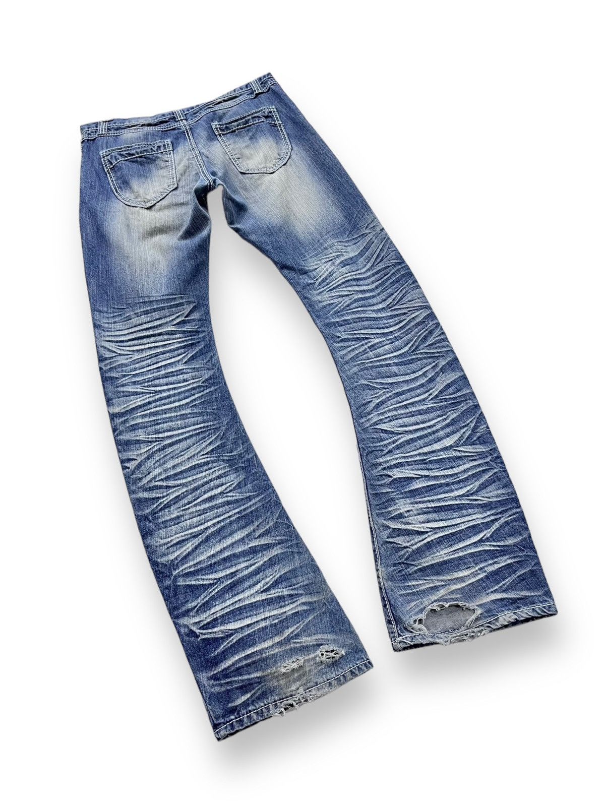Japanese Brand FYE🔥EVOLUTION JAPAN Punk Curve Leg Flare Whiskered Denim💥 Size US 31 - 5 Thumbnail