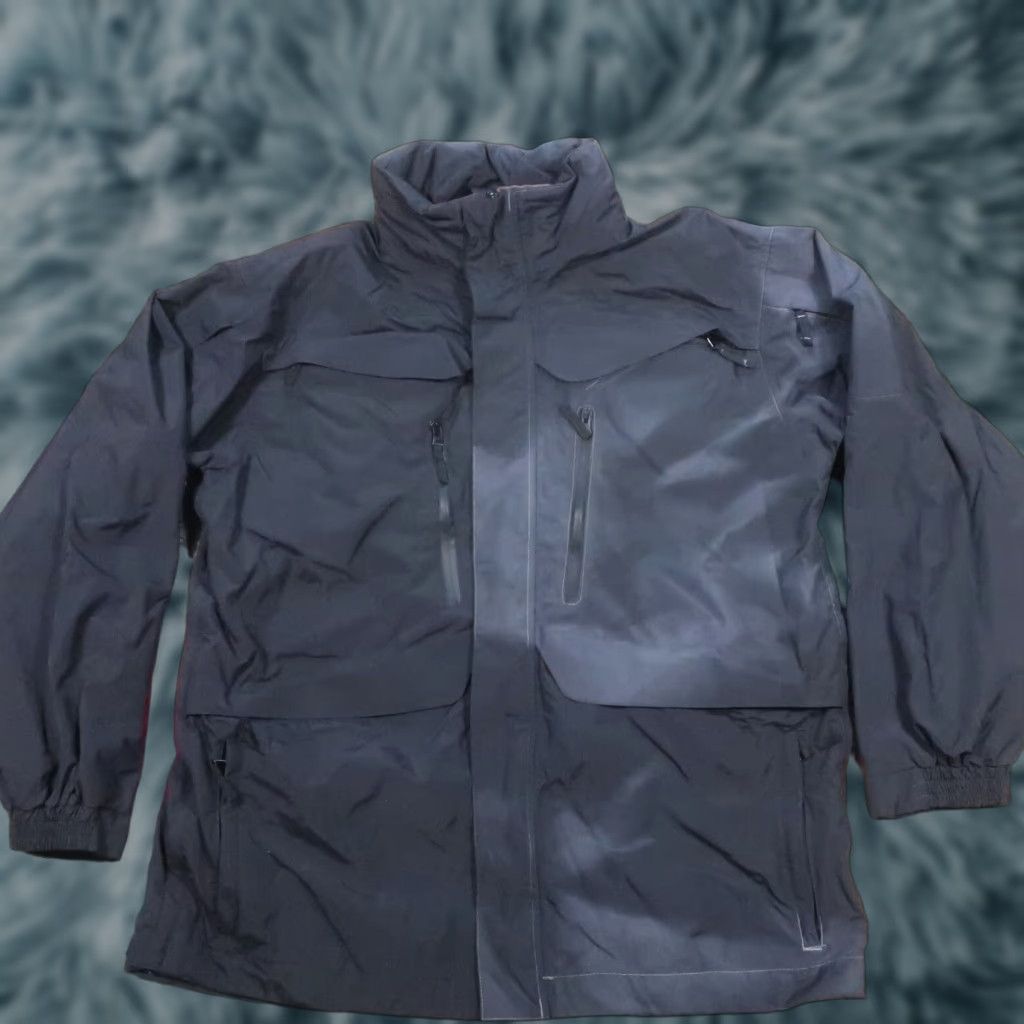 Vintage TRU-SPEC Weathershield Parka Jacket Mens XL Black Rain Coat Mid-Length Nylon Softshell Bleach Stains/Hid hoodie missing zip out fleece liner Size US XL / EU 56 / 4 - 1 Thumbnail
