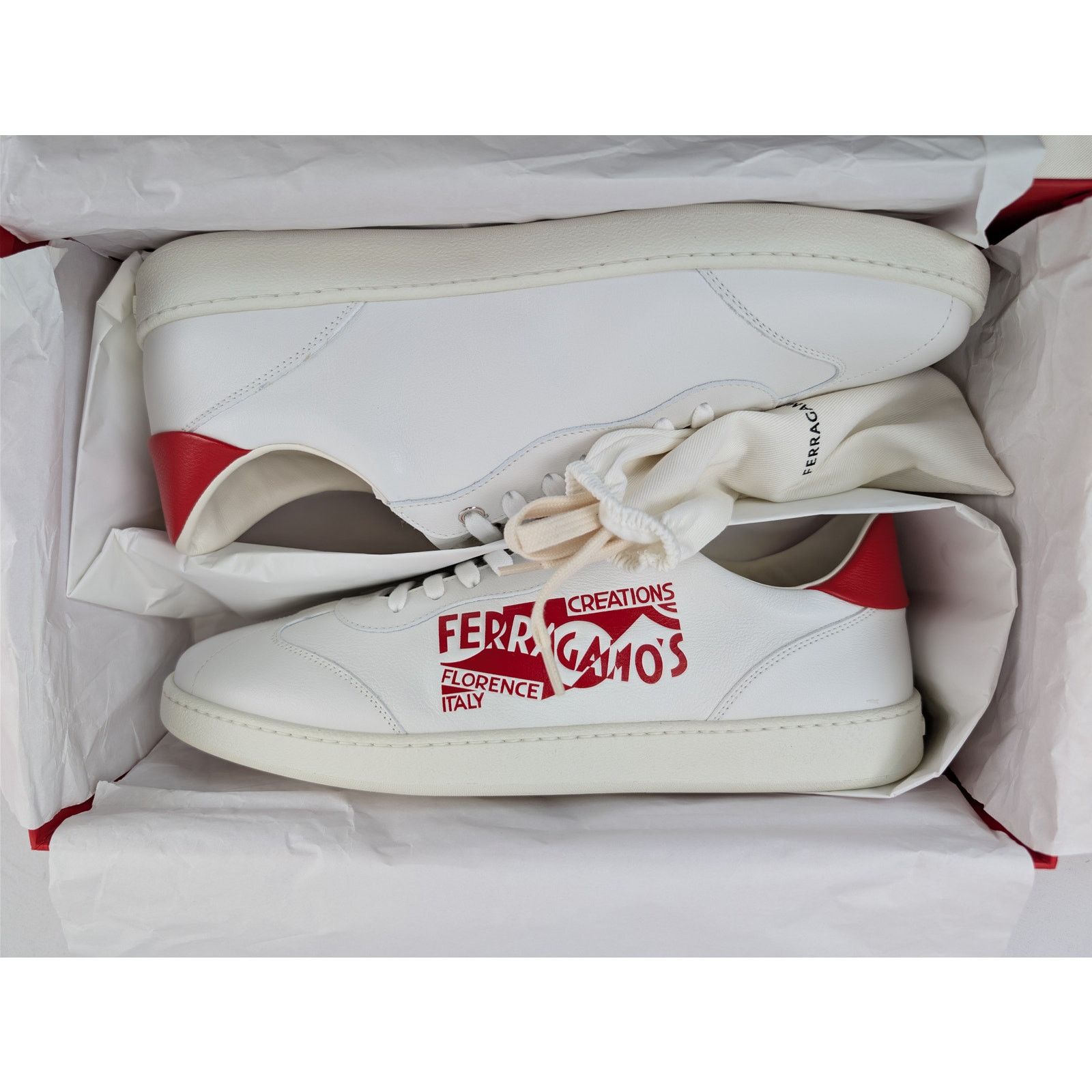 Salvatore Ferragamo o1rshd1 Achille Venn Low-Top Sneakers in White/Red Size US 11 / EU 44 - 18 Thumbnail