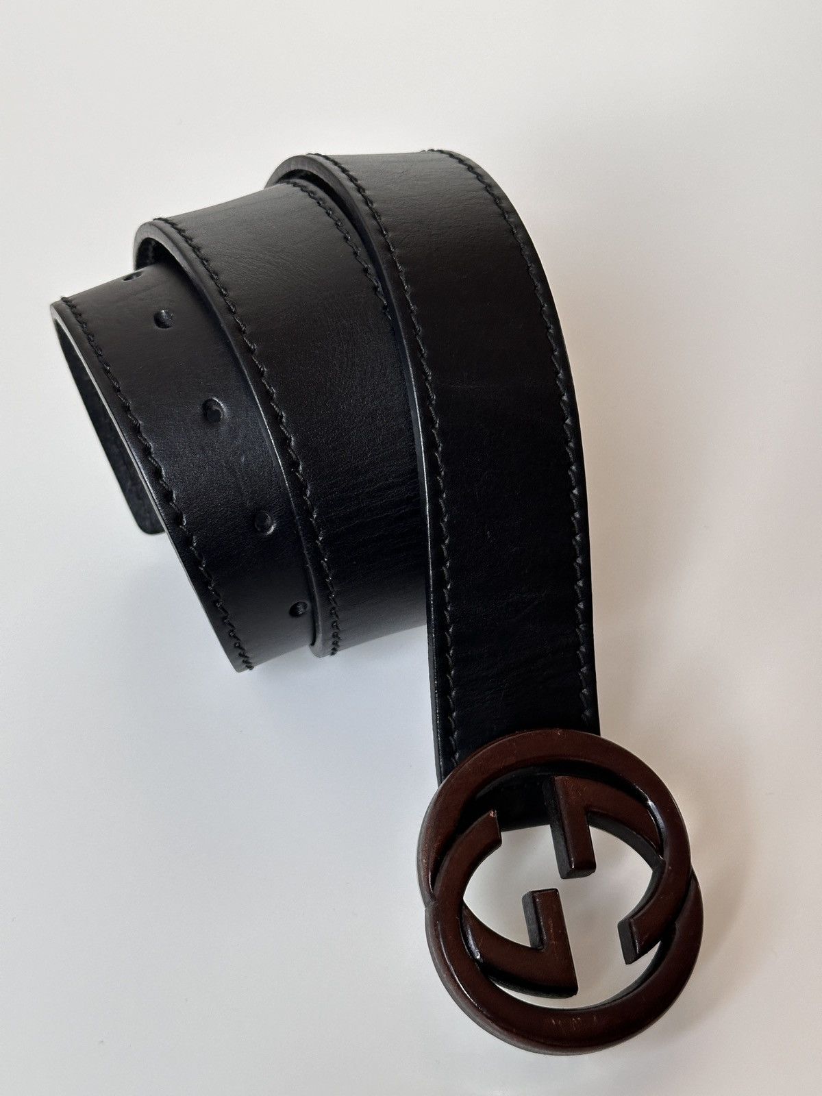 Gucci GUCCI Wooden Brown Buckle Leather Double GG Belt Size: 85/34 Size 30 - 11 Thumbnail