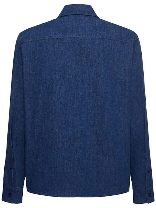 Moncler o1lsvrm0425 Cotton Blend Denim Zip-Up Shirt in Blue Size US M / EU 48-50 / 2 - 2 Thumbnail