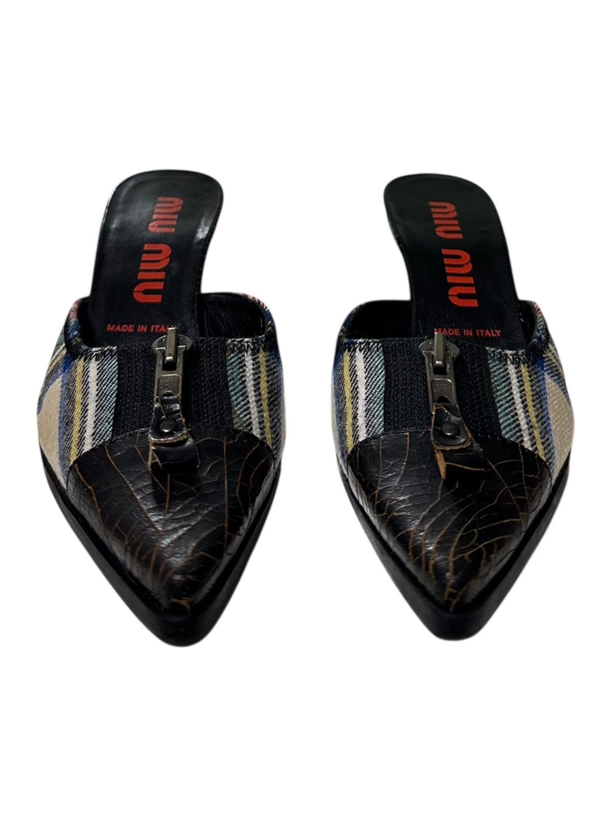 Miu Miu MIU MIU Cracked Leather Checkered Mules Size US 7 / IT 37 - 2 Thumbnail
