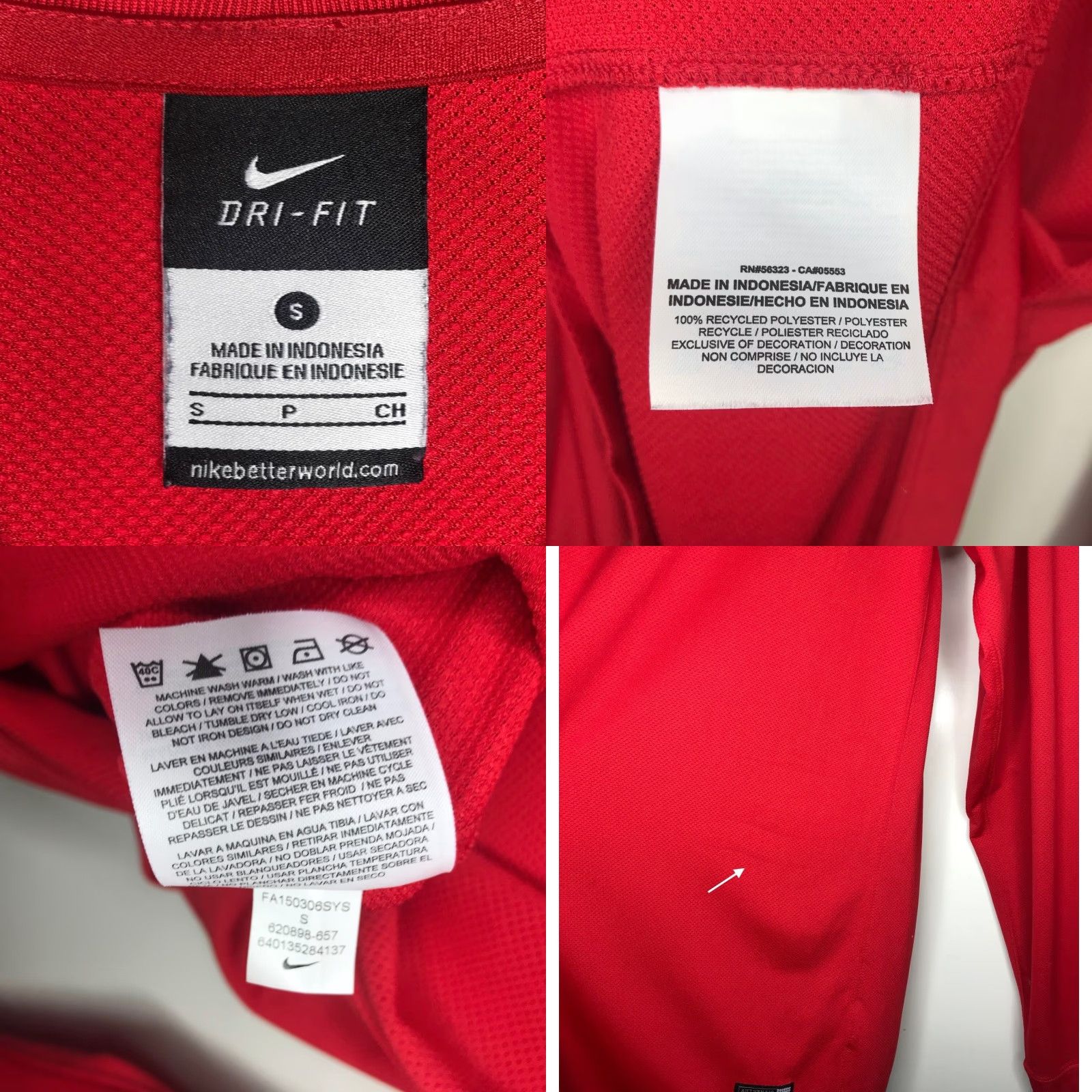 Nike Nike Dri-Fit Shirt Mens S Red Long Sleeve Soccer Elbow Pads Team Size US S / EU 44-46 / 1 - 8 Thumbnail
