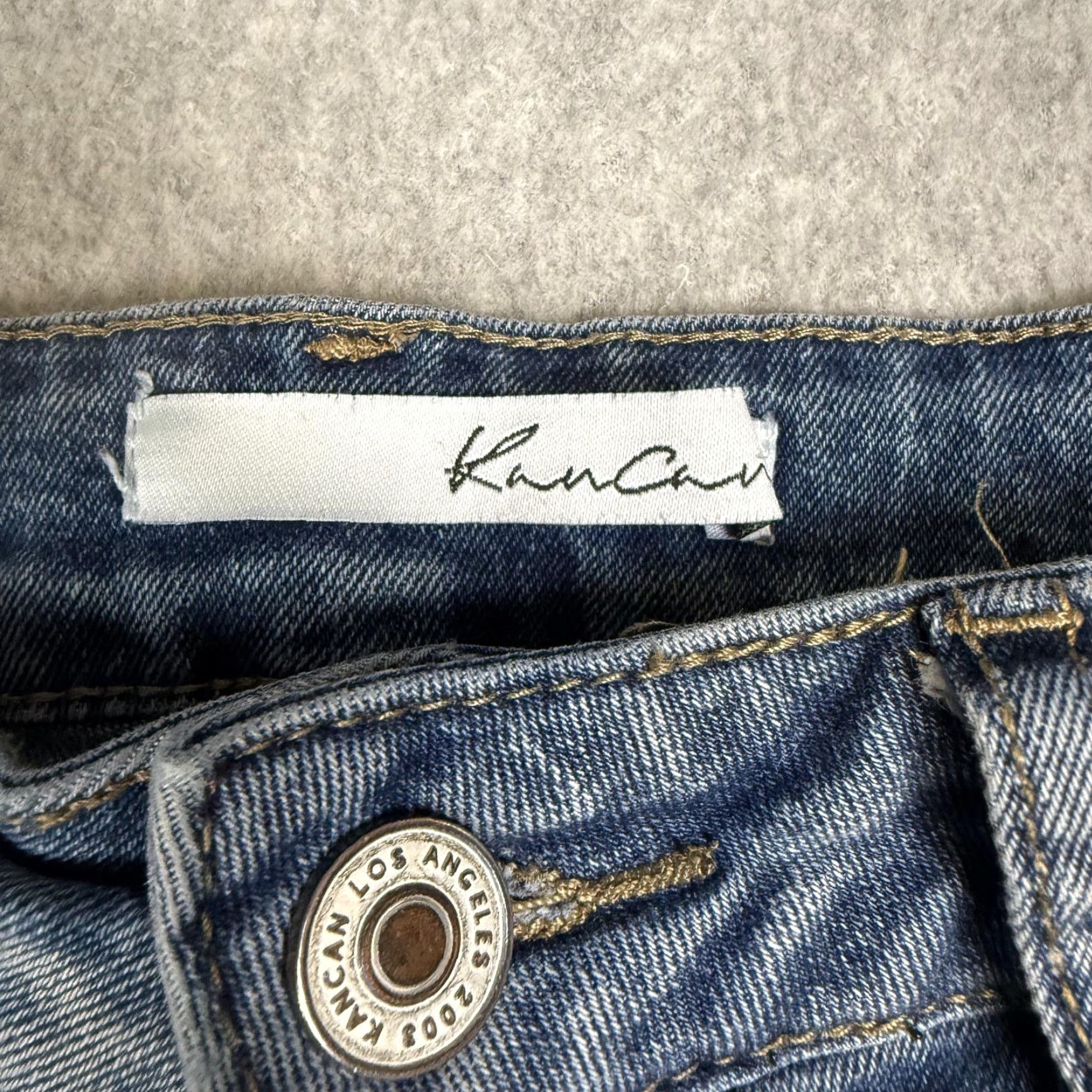 Vintage Kancan Jeans Wide-Leg Women 29 Blue Light Wash Distressed Hem Black Size 29" - 2 Thumbnail