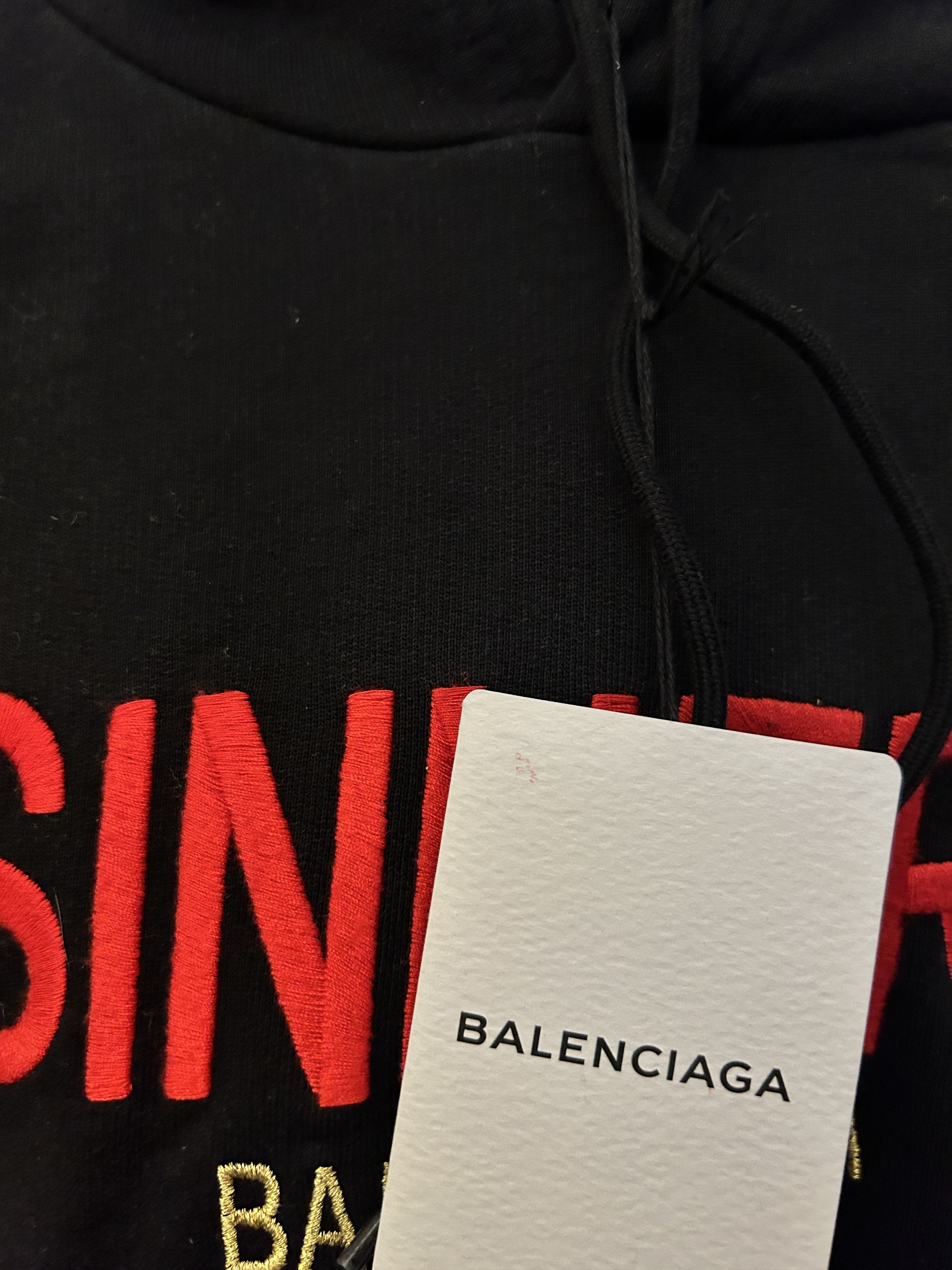 Balenciaga Sinners embroidered hooded cotton sweatshirt Black Oversized Size US S / EU 44-46 / 1 - 3 Thumbnail