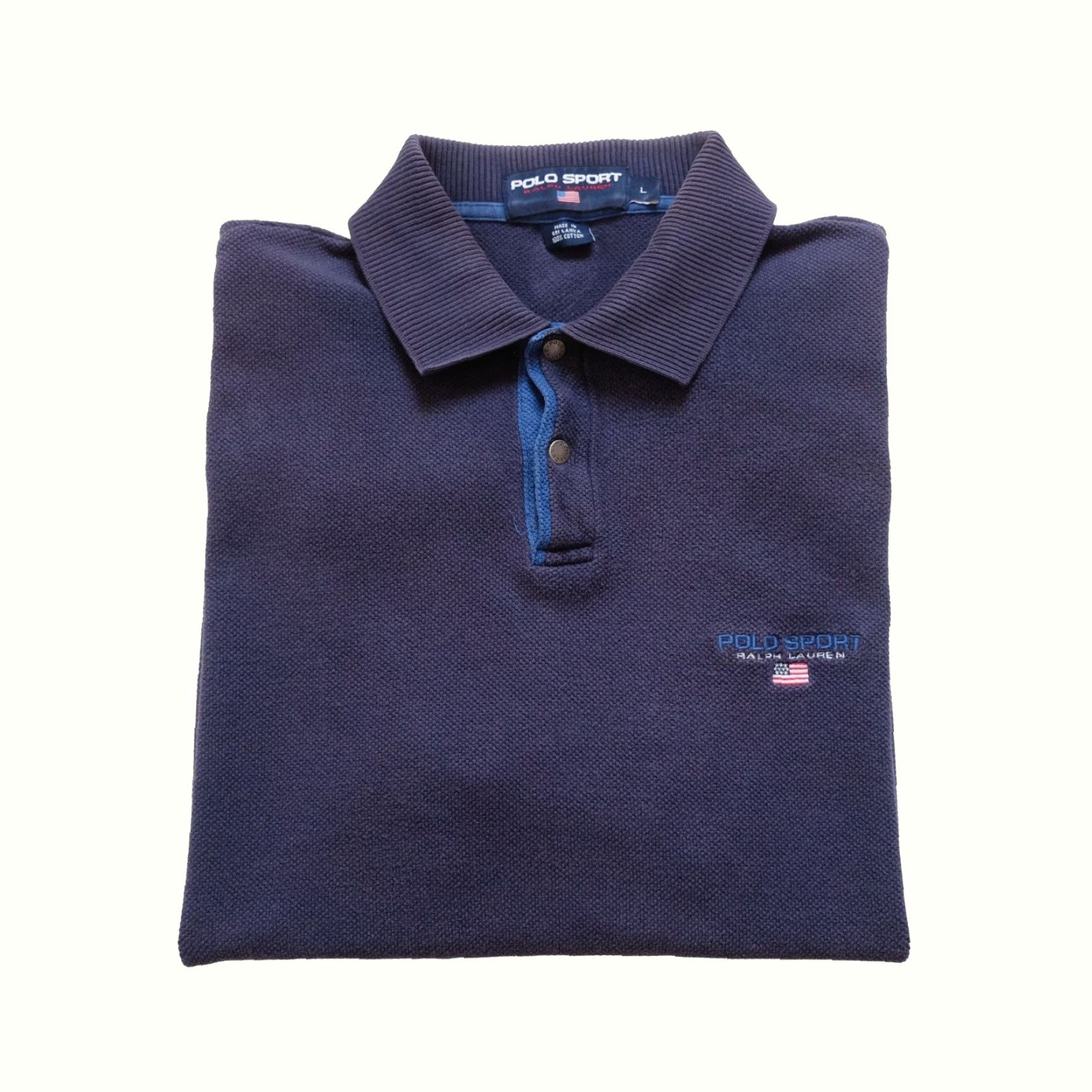 Ralph Lauren VINTAGE Ralph Lauren polo sport VTG 90s retro American flag faded blue cotton polo SZ L Mens Size US L / EU 52-54 / 3 - 2 Thumbnail