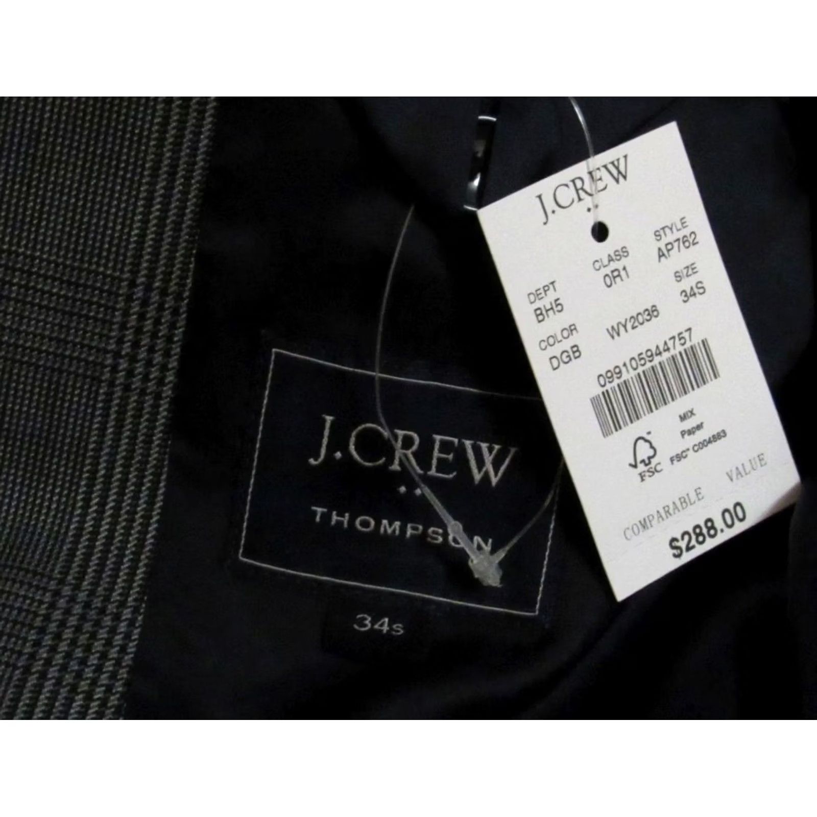 Vintage J CREW Thompson Black Wool Glen Plaid Blazer Jacket 34 Short NWT Mens Blazer Size US 34 / EU 50 - 5 Thumbnail