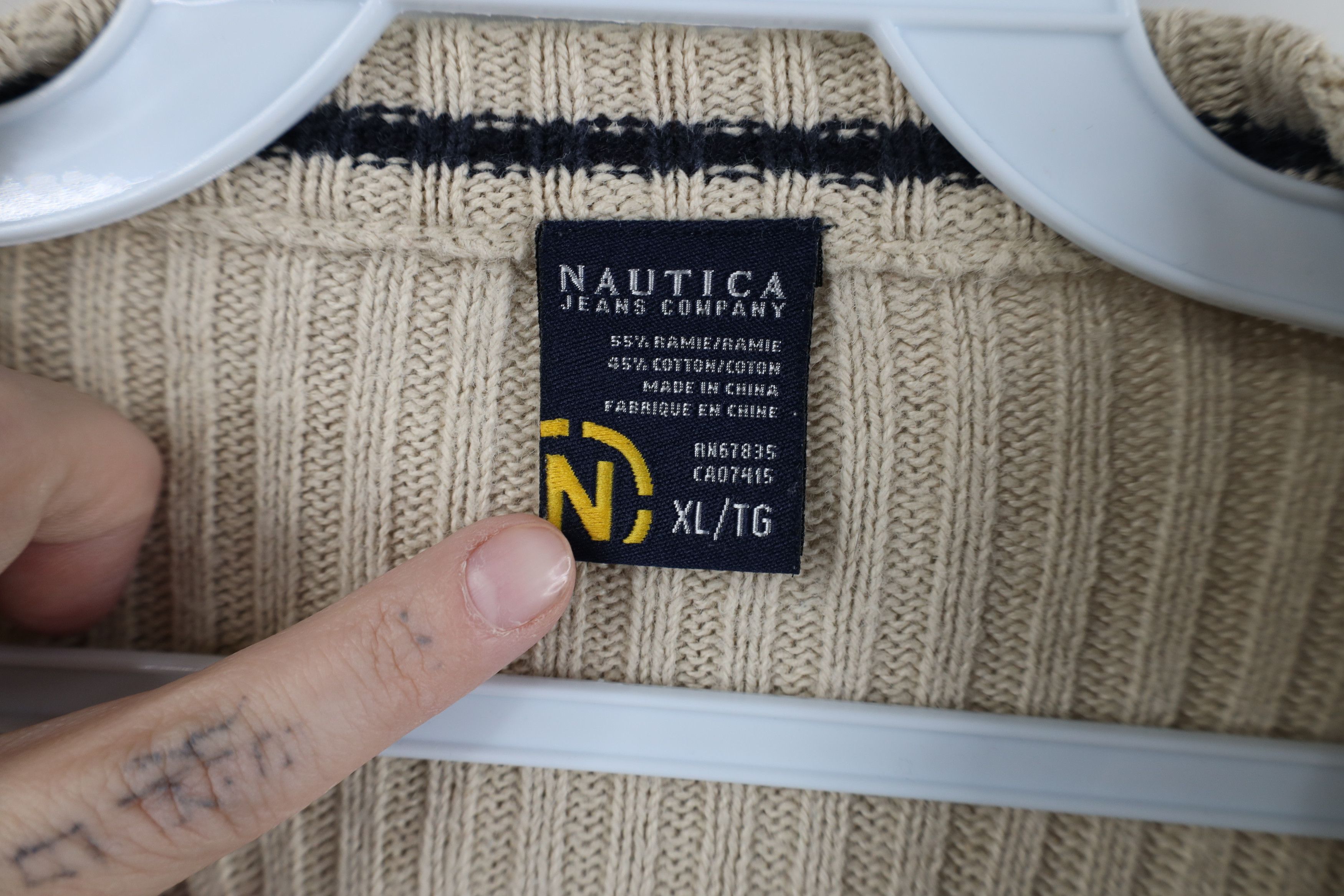 Nautica Vintage 90s Nautica Ribbed Knit Crewneck Sweater Beige Size US XL / EU 56 / 4 - 9 Thumbnail