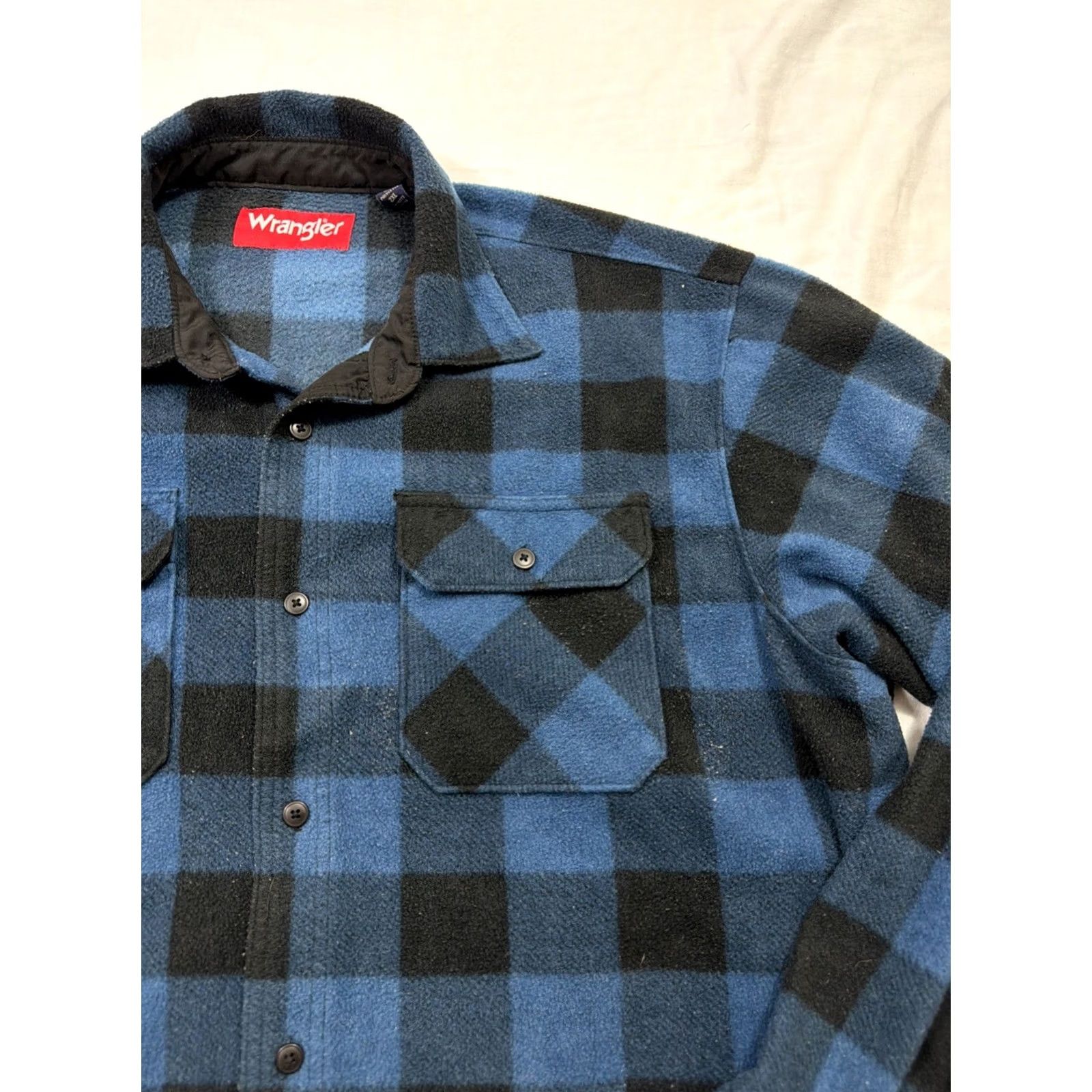 Wrangler Wrangler Button-Up Shirt 2XL Blue Black Buffalo Plaid Fleece Mens Oversized Pockets Casual Workwear Size US XXL / EU 58 / 5 - 7 Thumbnail