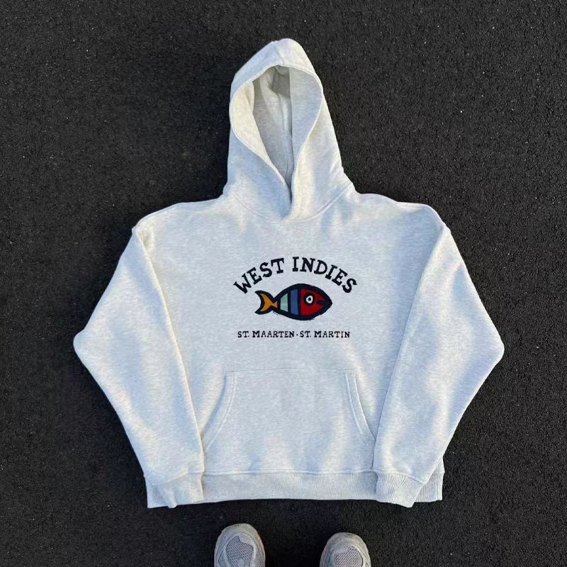 Japanese Brand Hip Hop Street Fish Print Loose Hooded Sweatshirt Size US L / EU 52-54 / 3 - 2 Thumbnail
