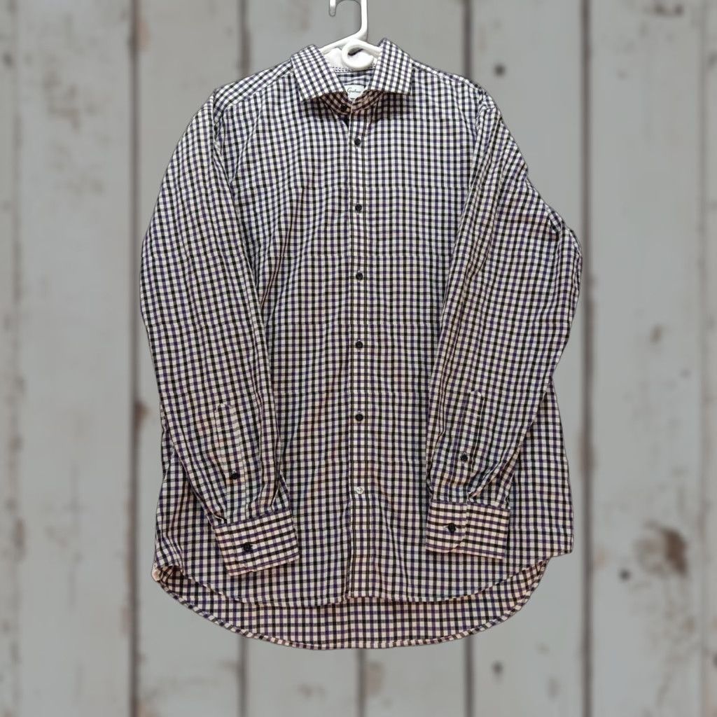 Robert Graham Robert Graham Shirt Mens 44 Purple Black Plaid Long Sleeve Flip Cuff Button-Up Casual Party/Cocktail Travel Size US XXL / EU 58 / 5 - 1 Thumbnail