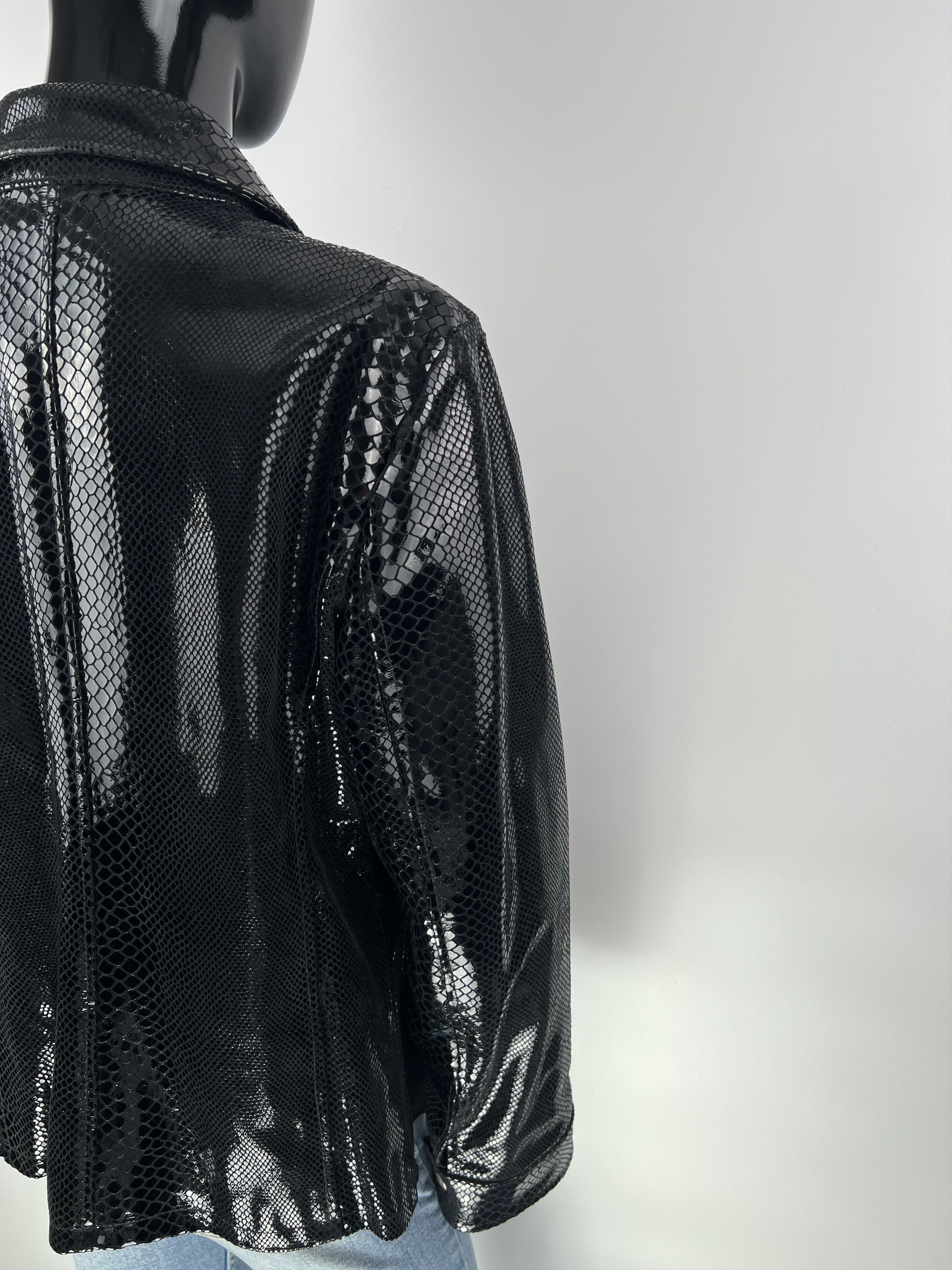 Other Marco Fiori Black Shiny Snake Print Leather Jacket Size IT46 Size L / US 10 / IT 46 - 5 Thumbnail