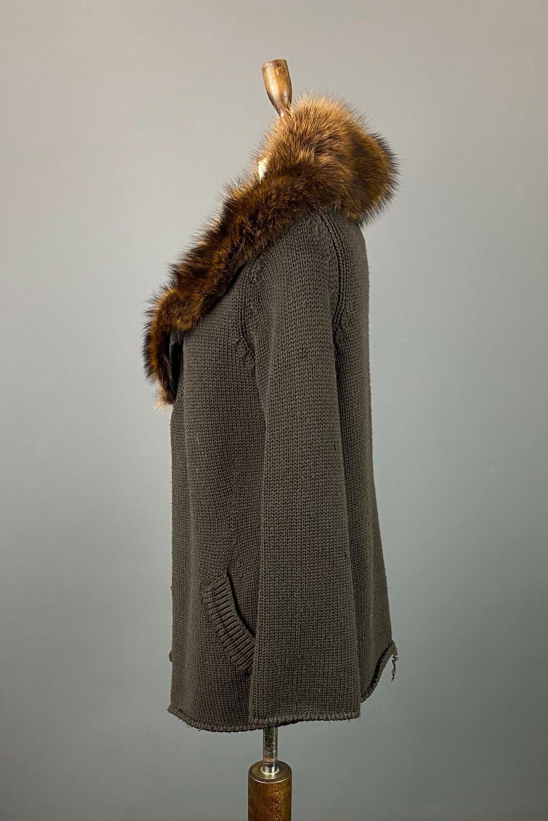 Designer Hemisphere Brown Faux Fur Knited Cardigan Sweater Size 42 Size M / US 6-8 / IT 42-44 - 3 Thumbnail