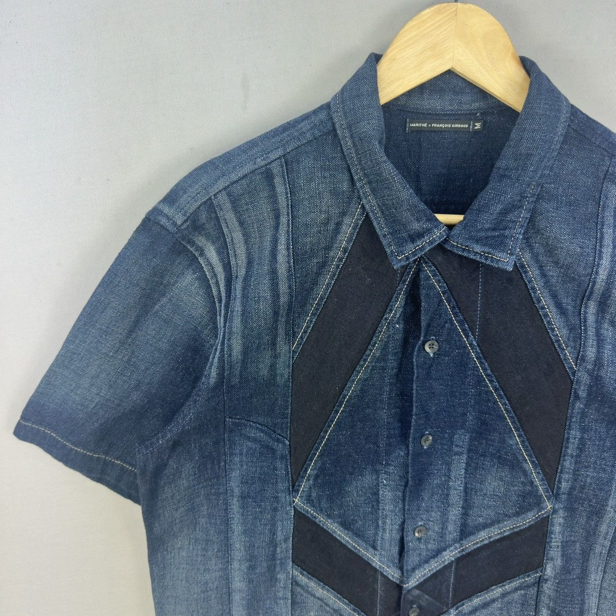 Marithe + Francois Girbaud Vintage MFG Faded Denim Short Sleeve Button Up Shirt Size US M / EU 48-50 / 2 - 2 Thumbnail