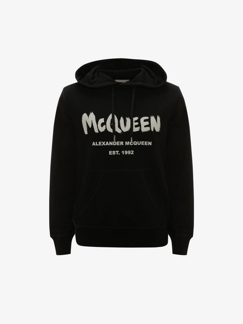 o1w1db10725 McQueen Graffiti Hooded Sweatshirt in Black