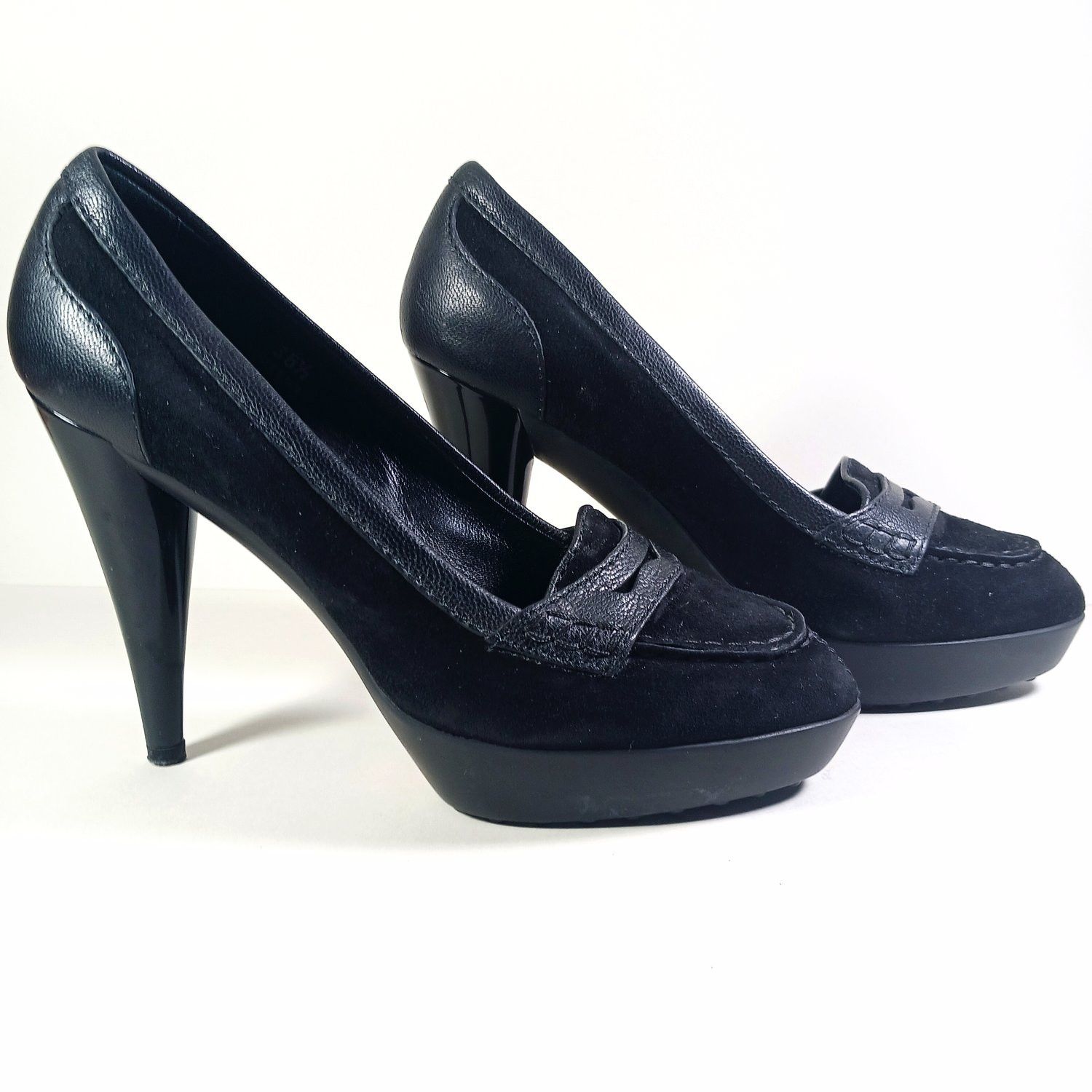 Tod's Tod's Black Suede/Leather Size 36 1/2 High Heel Pumps Size US 6.5 / IT 36.5 - 4 Thumbnail