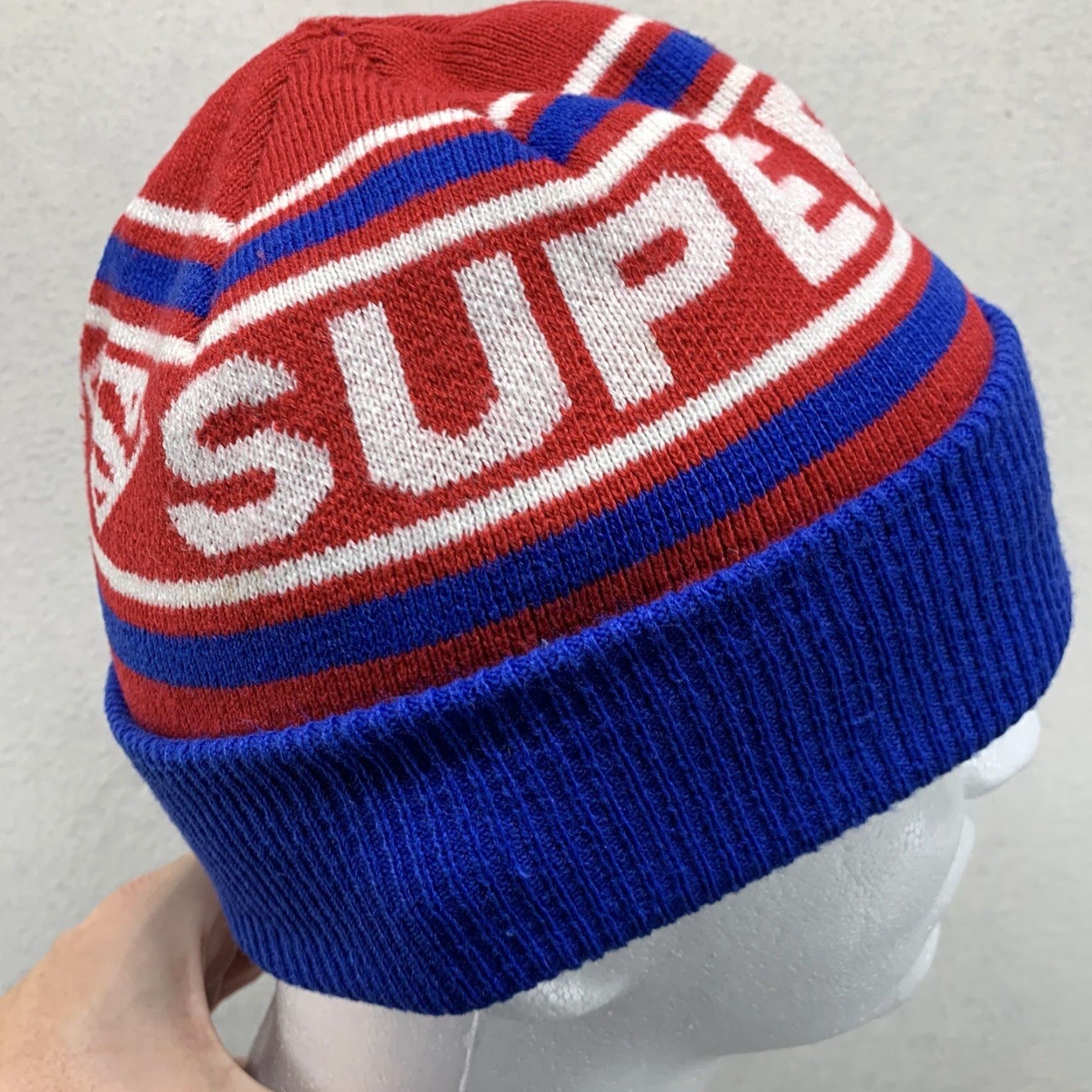 DC Comics DC Comics Superman Beanie Knit Multicolor Striped One Size 80s Winter Unisex Adults Size ONE SIZE - 4 Thumbnail